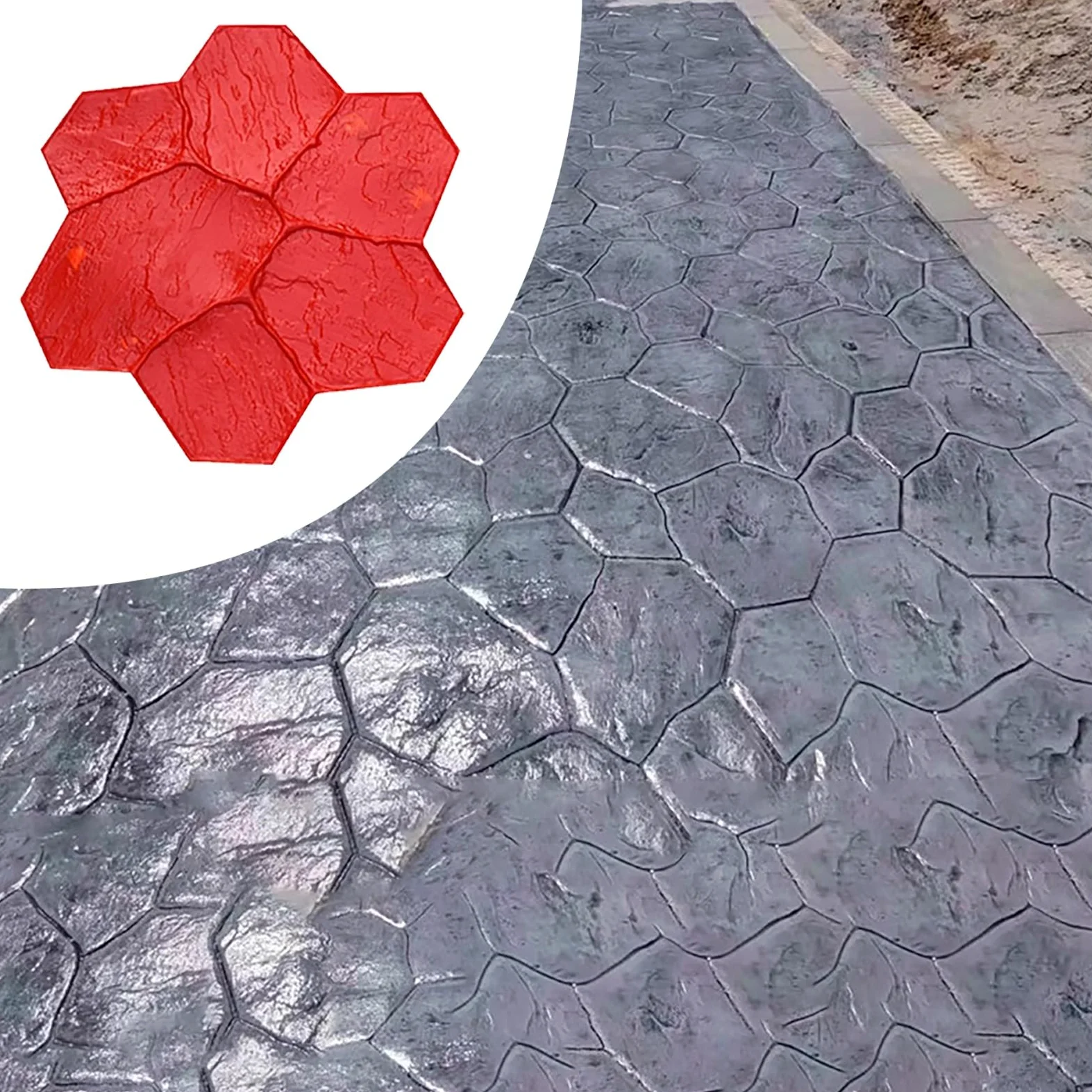 Tampone per timbri in calcestruzzo per patio, tappetino di timbratura di texture di piastrelle di pietra realistica, stampo in poliuretano senza cuciture per pavimento in ardesia