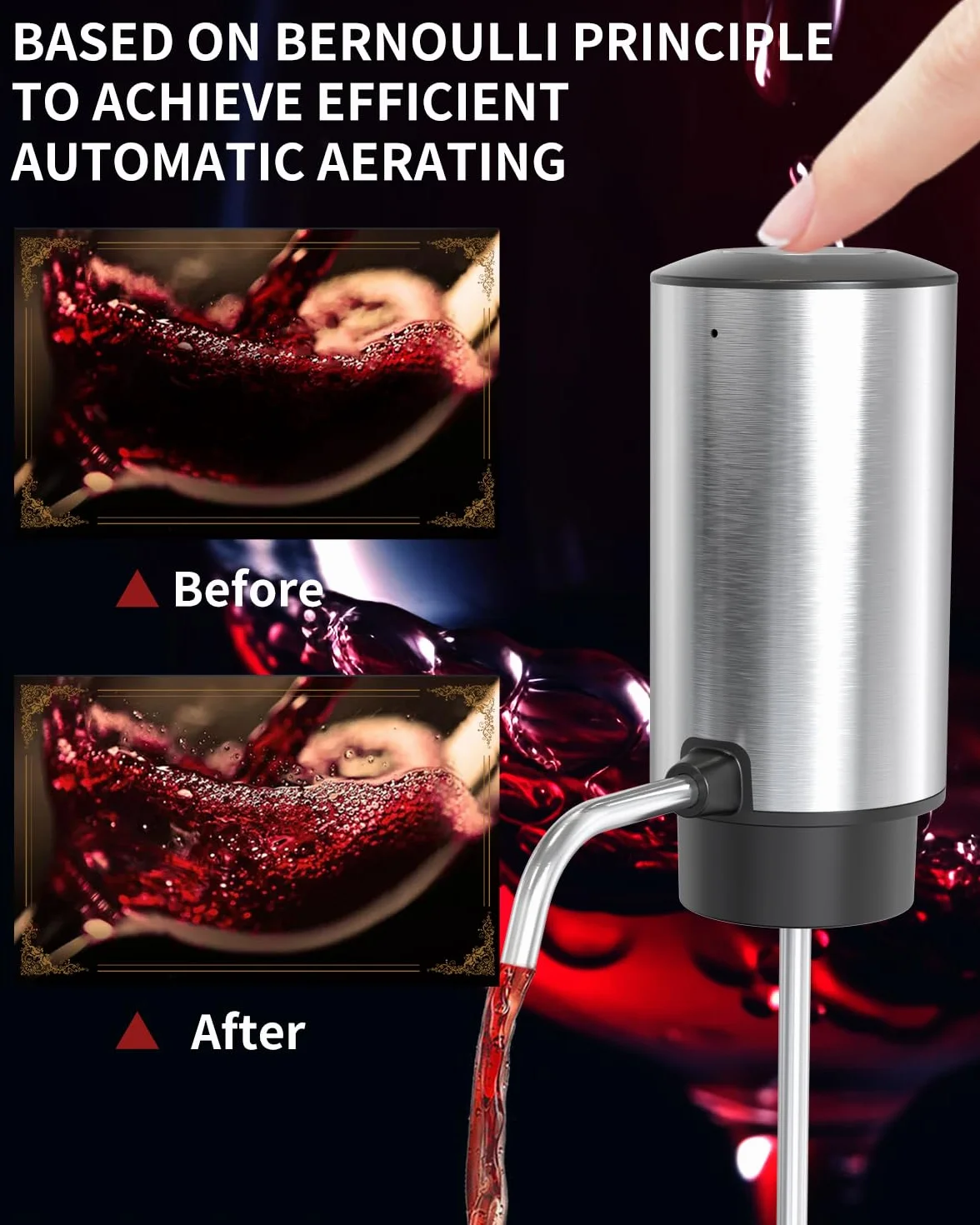 CIRCLE JOY Aeratore Elettrico per Vino, Decanter Ricaricabile con Base di Conservazione, Cavatappi e Tappo Sottovuoto, Regalo per Gli Amanti del Vino, Argento