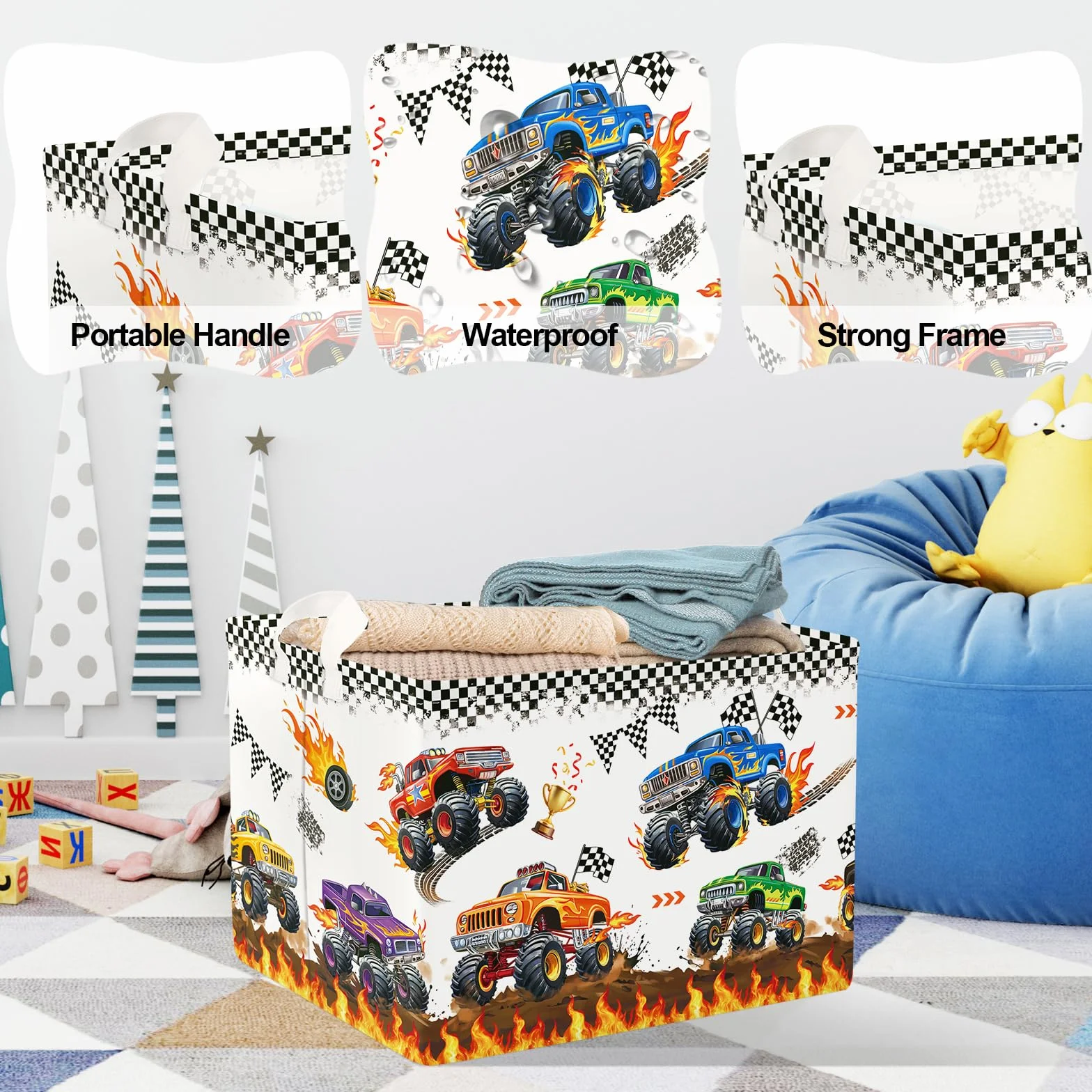 Clastyle Cesto Portabiancheria Auto Corsa Cestino Portaoggetti Impermeabile Cesta Biancheria Genitori per Organizzare Giocattoli Vestiti, Camion, 40x30x30 cm