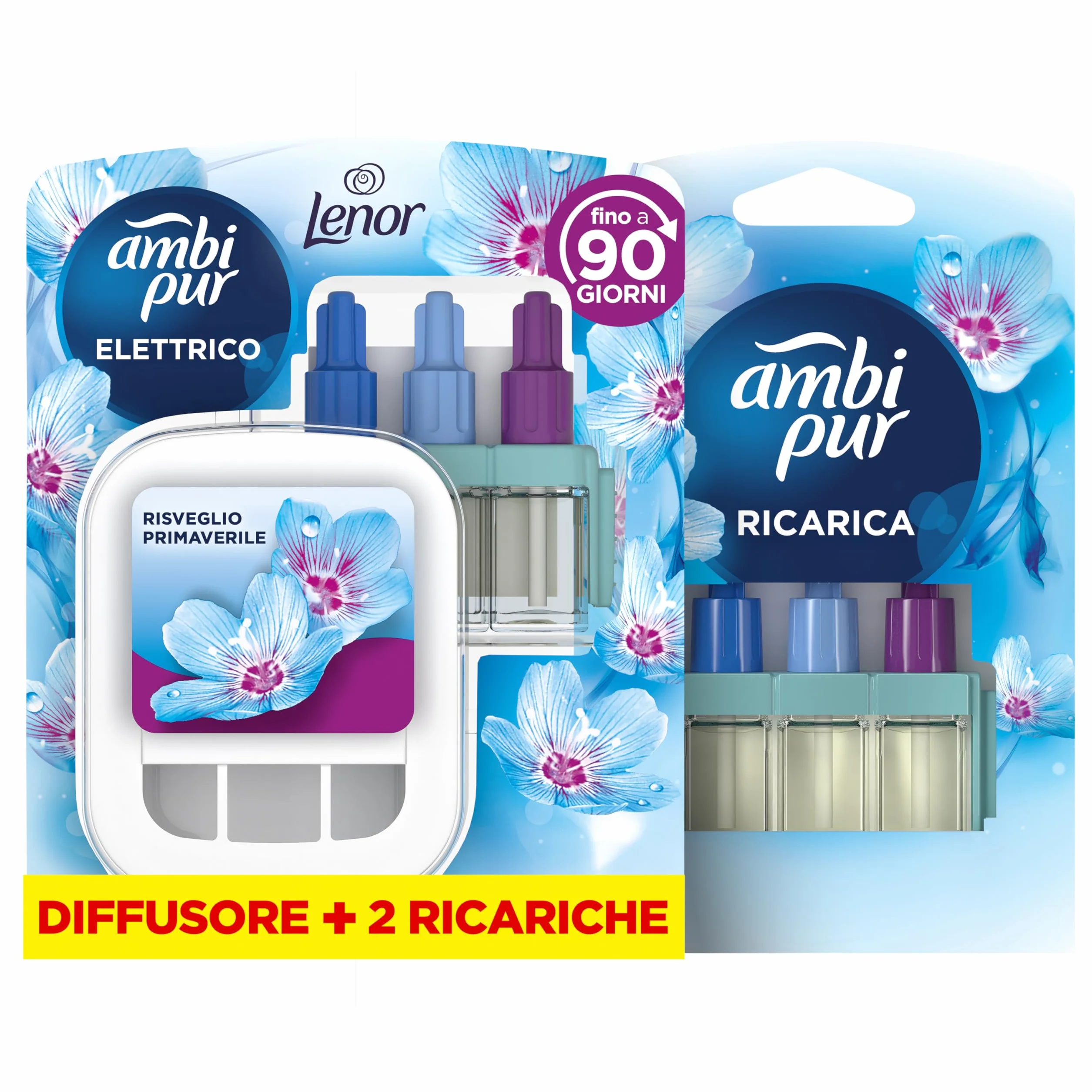 Ambi Pur 3Volution Profumatore per Ambienti Diffusore Elettrico 2 Ricariche Lenor Risveglio Primaverile Elimina Odori 90 Giorni
