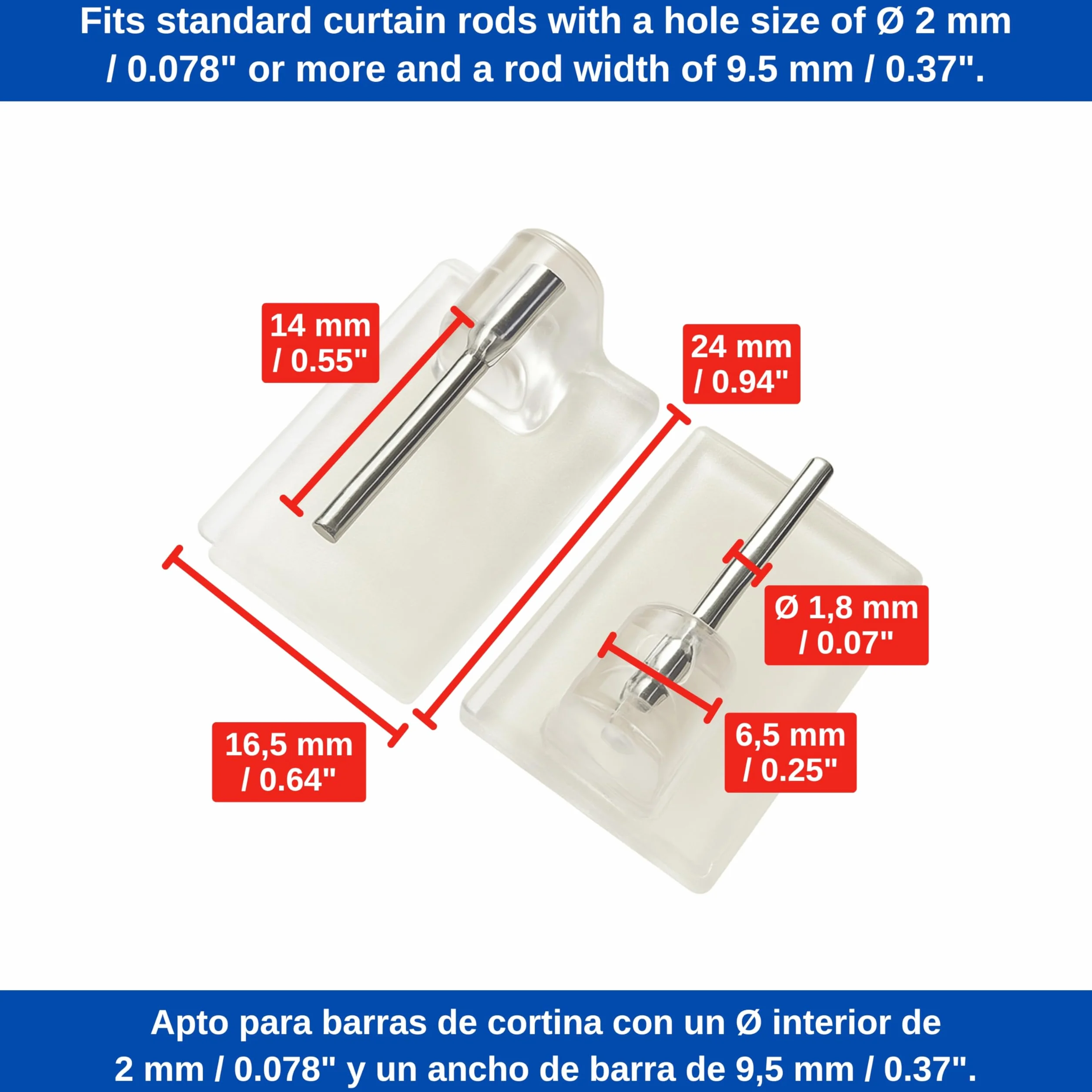 Gancio autoadesivo per bastone trasparente 24 x 16.5 mm ganci per tenda