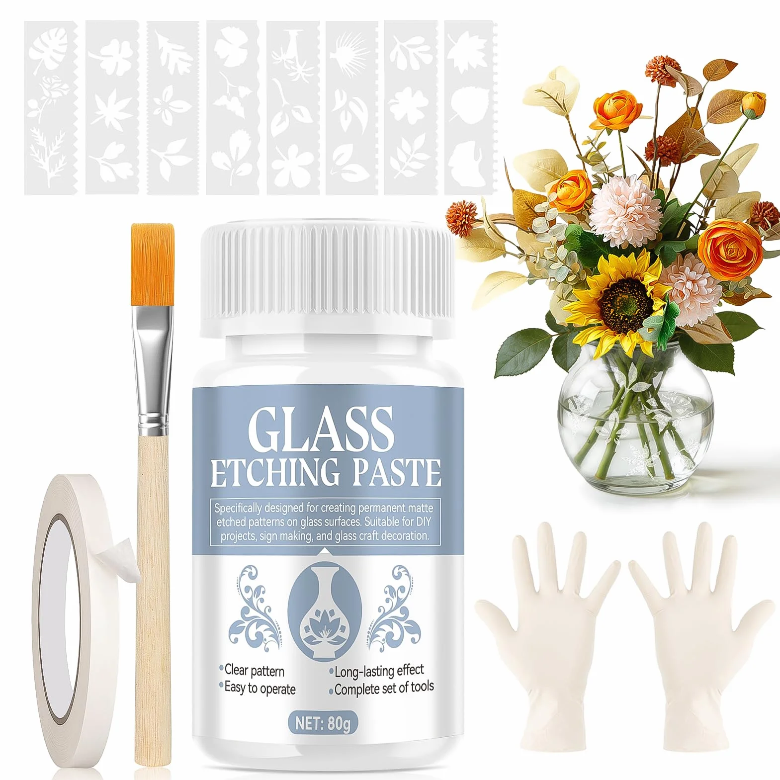 80g Pasta Caustica Per Vetro, Etch Pasta for Glass Etch Crema Acidante Acidificante Glass Etching Cream Forma Rapidamente Una Sensazione Opaca Adatto per Bicchieri da Vino, Paralumi, Cornici per Foto