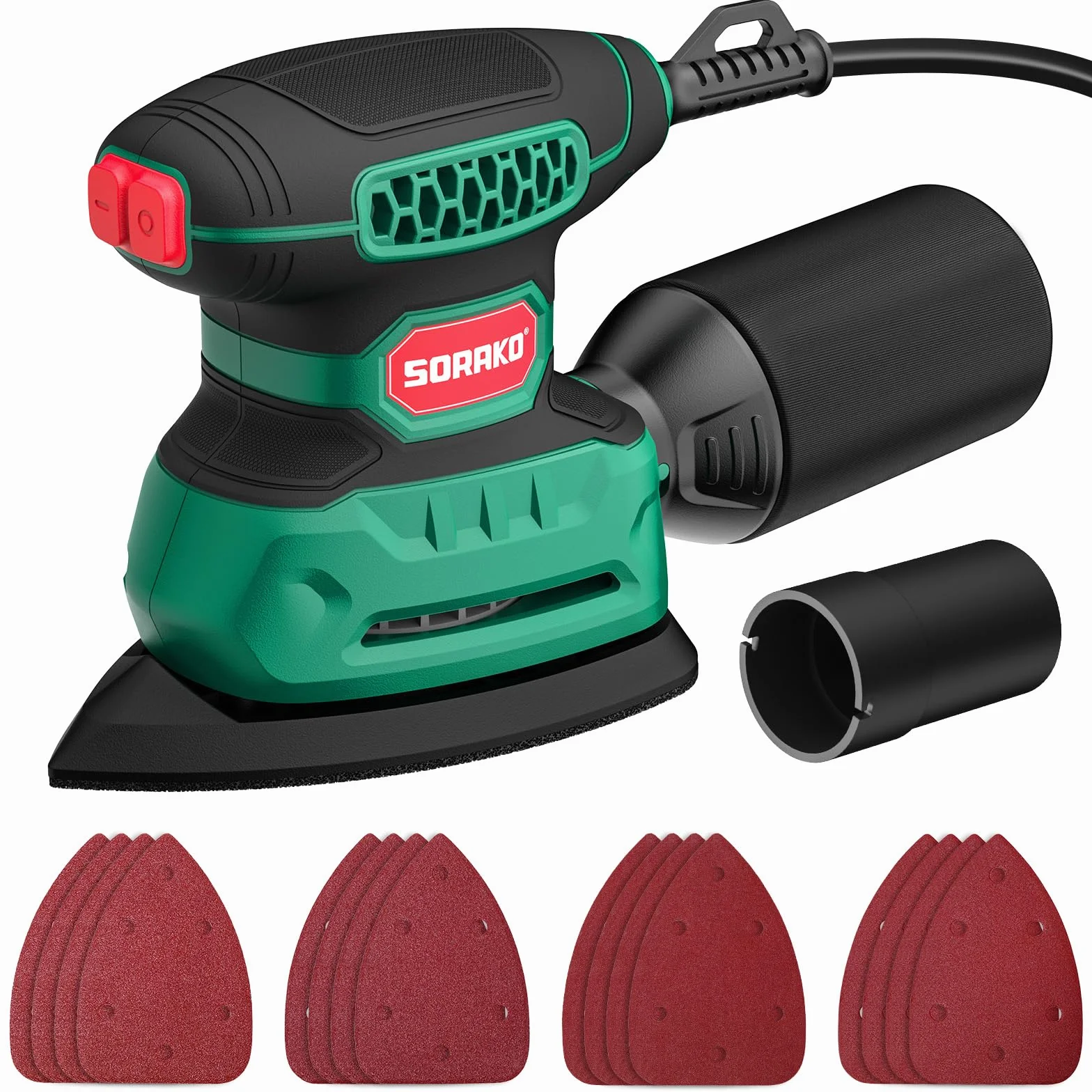 SORAKO Levigatrice Per Legno, 220W 14000 OPM Levigatrice Mouse Con Sacchetto Raccoglipolvere E 16 Fogli Di Carta Abrasiva, Ideale Per Levigare Superfici In Legno E Acciaio In Spazi Ristretti