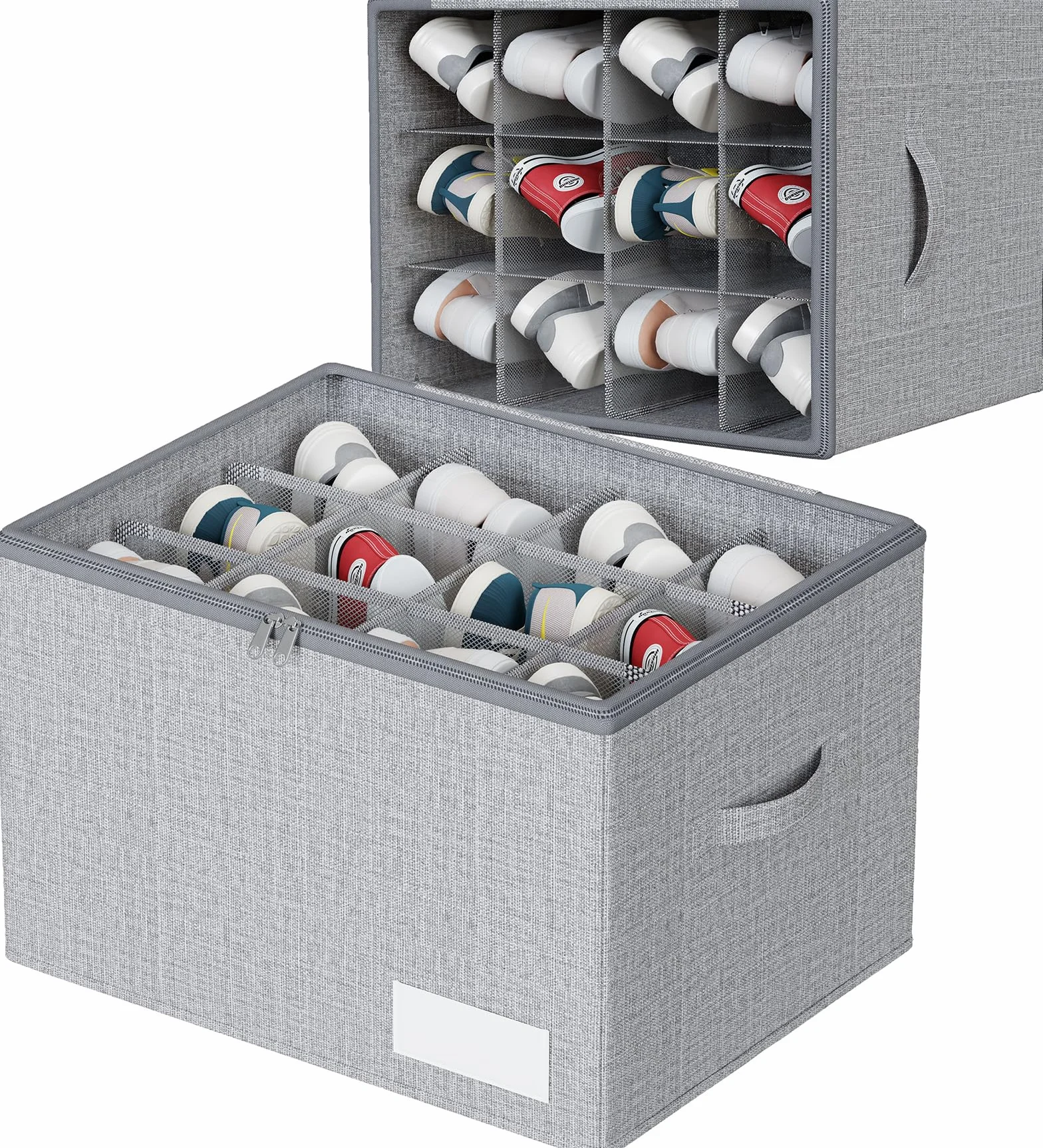 Scatole per Scarpe Pieghevoli con Coperchio Trasparente, Organizer Salvaspazio per 12 Paia, Grigio