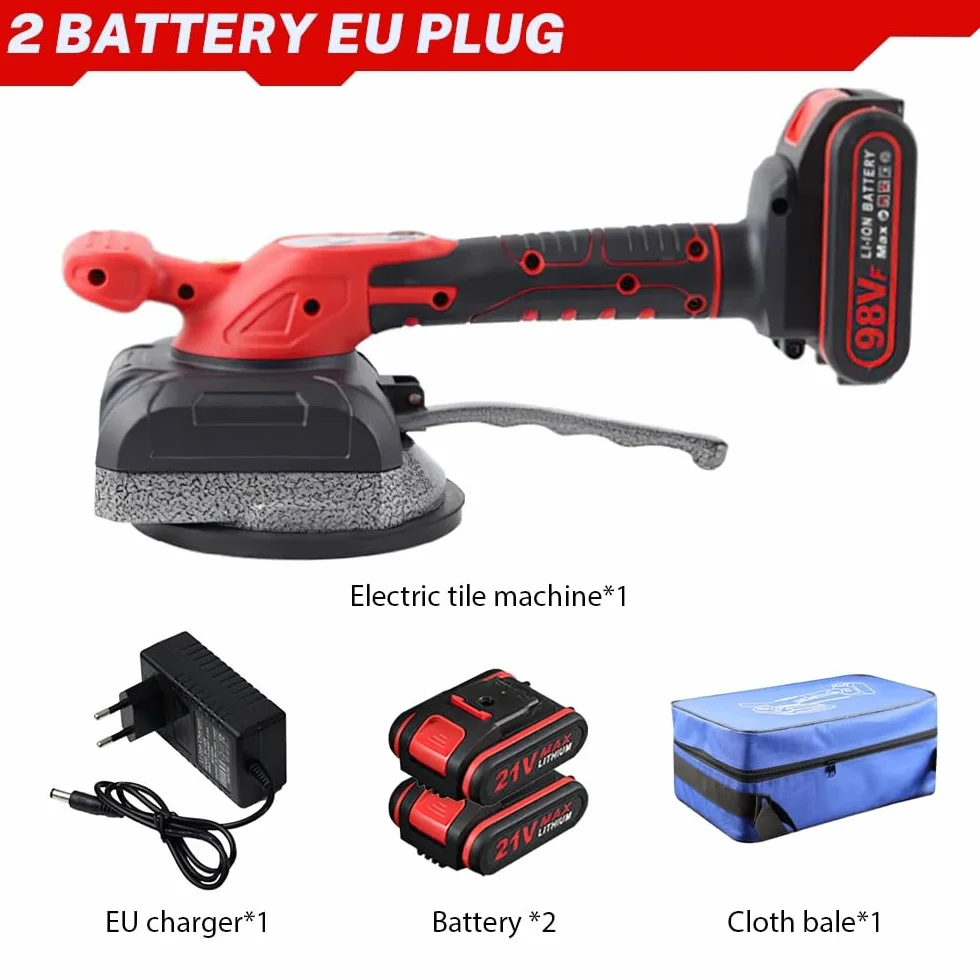 Dispositivo di vibrazione per piastrelle, per batteria Vickers, 18 V, vibratore per piastrelle, 200 kg, con ventosa da 125 mm, per piastrelle (2 batterie)