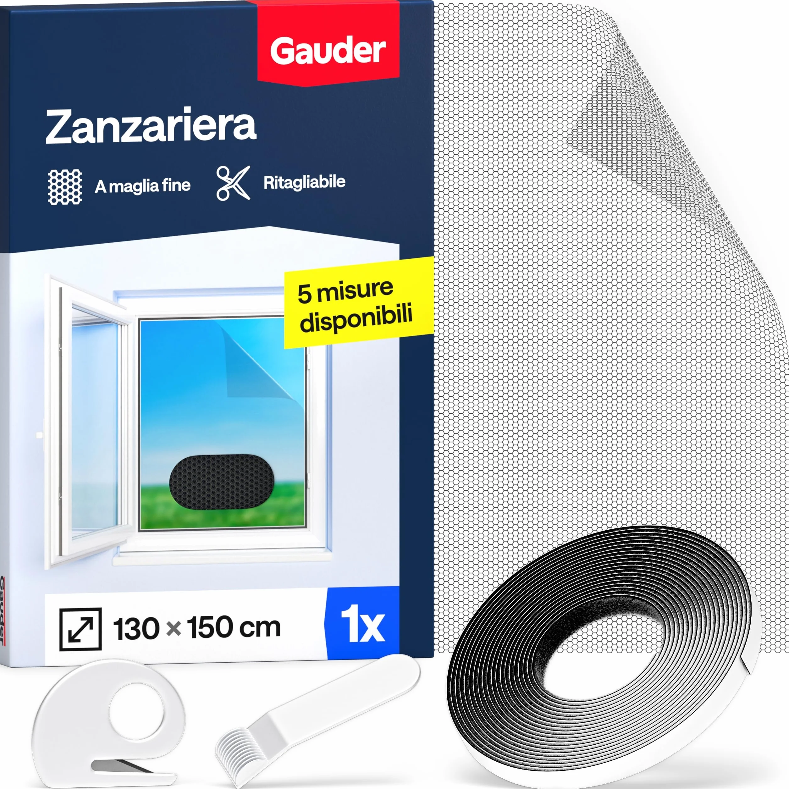 GAUDER Zanzariera per Finestra - Rete Anti-Insetti con Chiusura a Strappo - Protezione Adesiva contro le Zanzare - Schermo Autoadesivo Senza Fori (130 x 150 cm - Nero)
