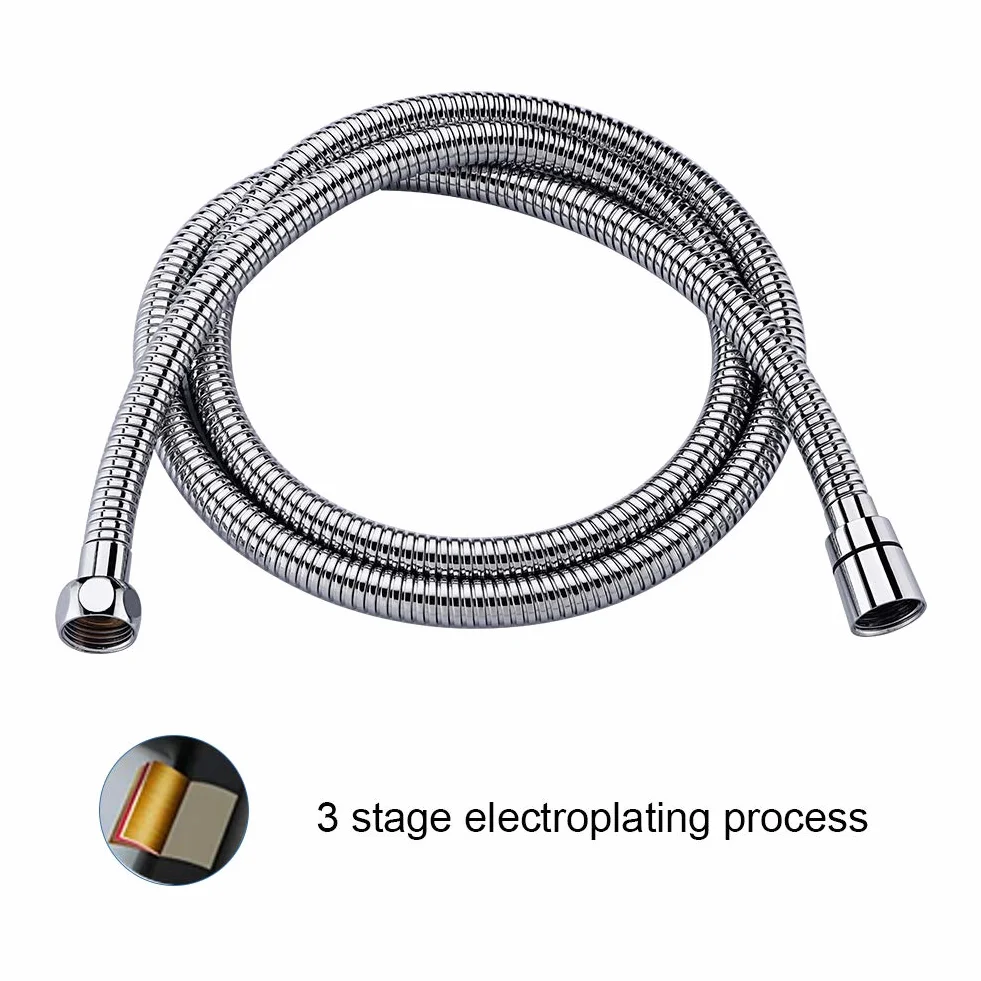 GRIFEMA Tubo Doccia 2 m - Flessibile Doccia in Acciaio Inox (G1/2 pollici, 200 CM) Anti-Piega & Antigoccia, Ricambio Resistente con Connettori in Ottone e Guarnizioni, Finitura Cromata Argento