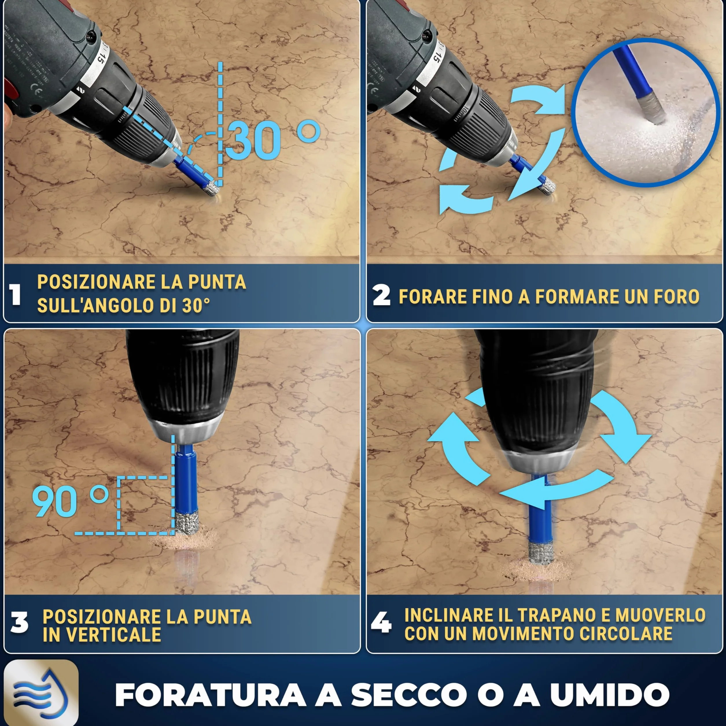 S&R Punta Diamantata per Gres 5mm con Punta Centraggio Guida. Foretto Diamantato 5mm - Punta Trapano Diamantata 5 mm per Gres Porcellanato, Piastrelle, Ceramica, Marmo, Granito, Pietra.