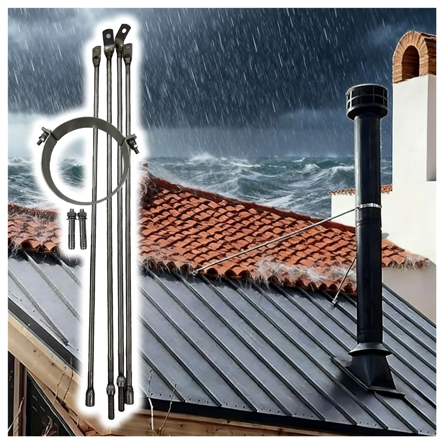 Generico Supporto per Tubo Camino in Acciaio Massiccio Resistente alle intemperie - Staffa di Supporto Rimovibile per Tubi di Scarico fumi e stufe, Adatto per diametri da 18 a 33 cm (Diametro del CER