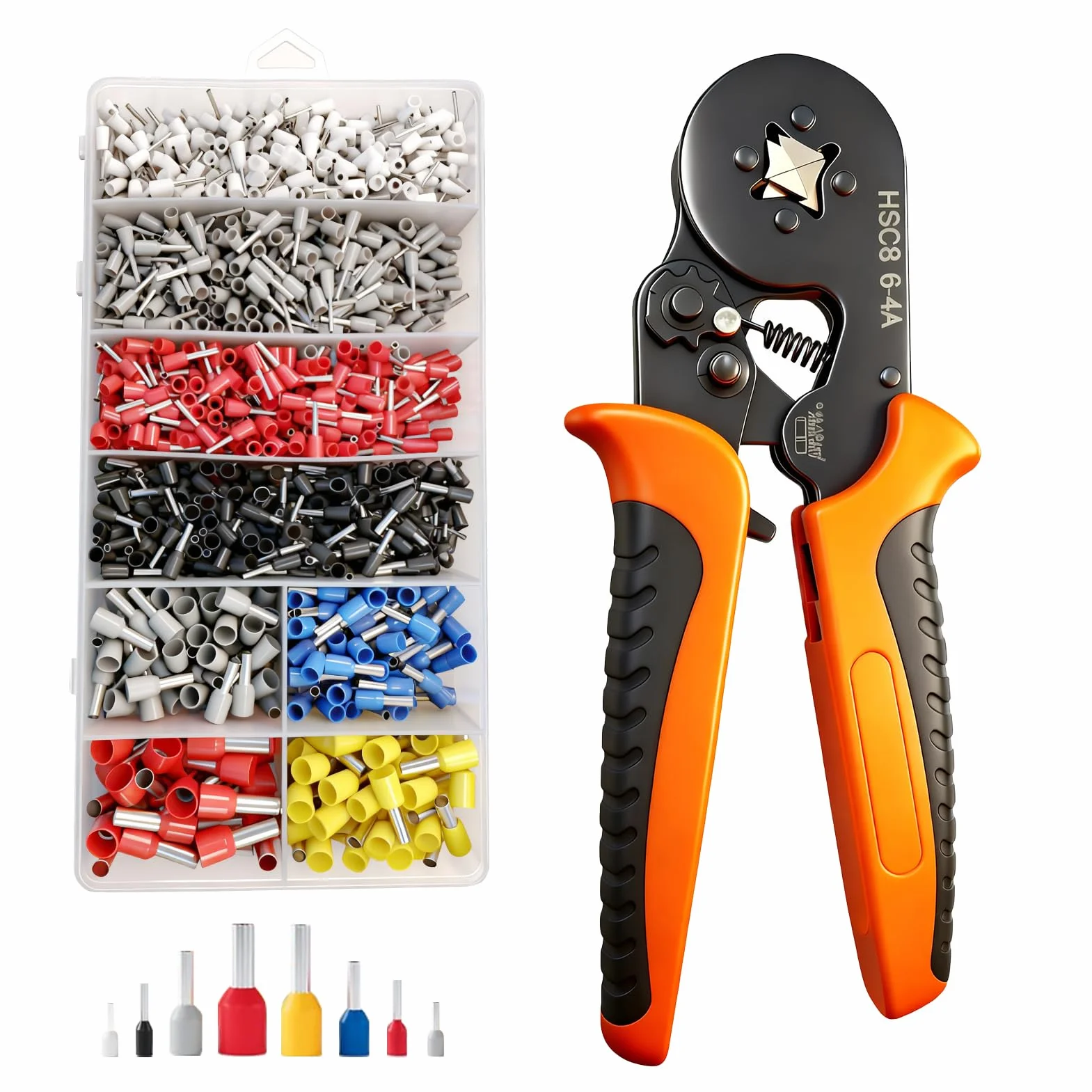 Pinza Crimpatrice, 1800 Pezzi Capicorda Elettrici a Crimpare, Set di Puntalini, 0,25-10mm², Kit Elettricista, Crimpatrice per Auto e Installazioni Elettriche