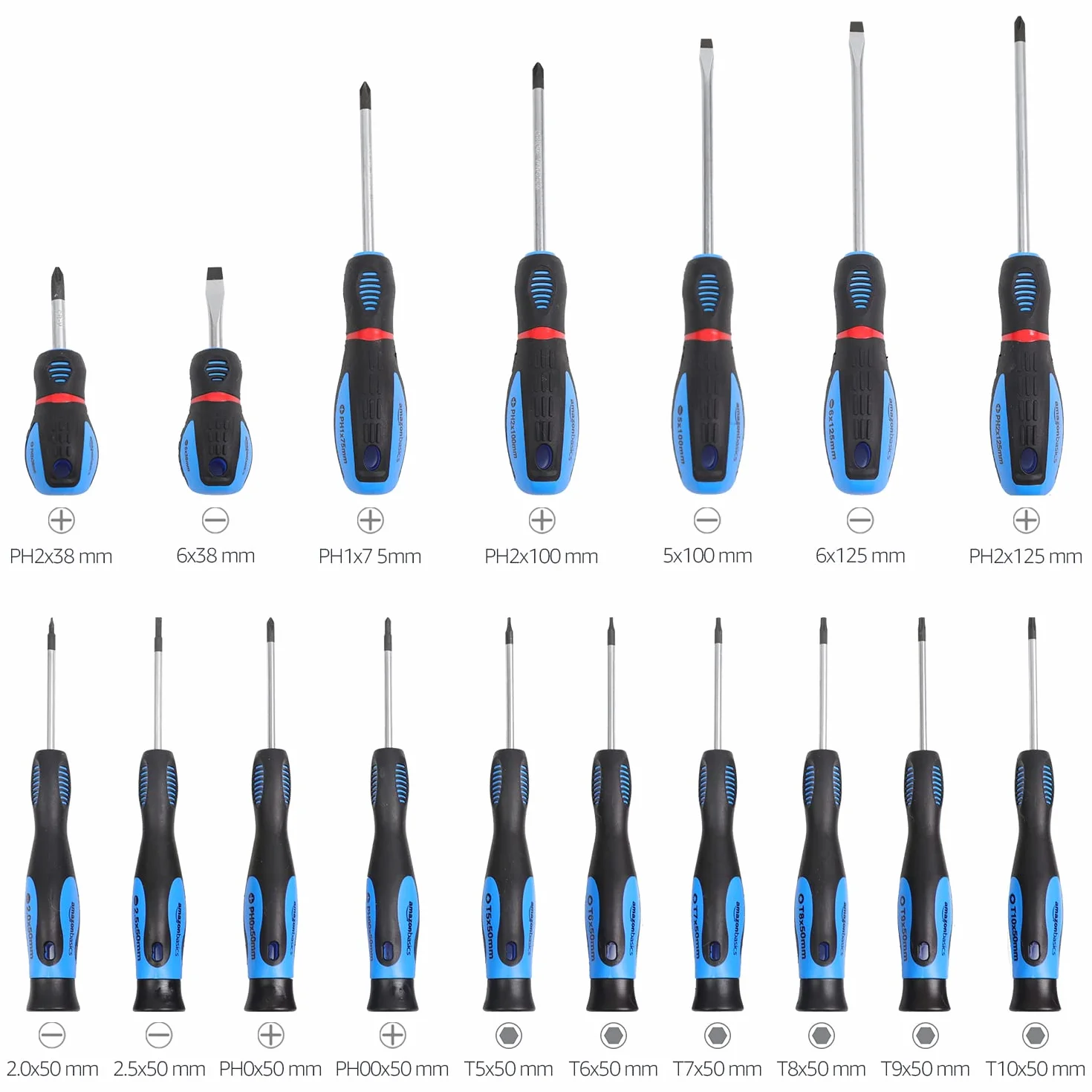 Amazon Basics Set di cacciaviti di precisione, a taglio, a croce, Torx, confezione da 58 pezzi, Nero