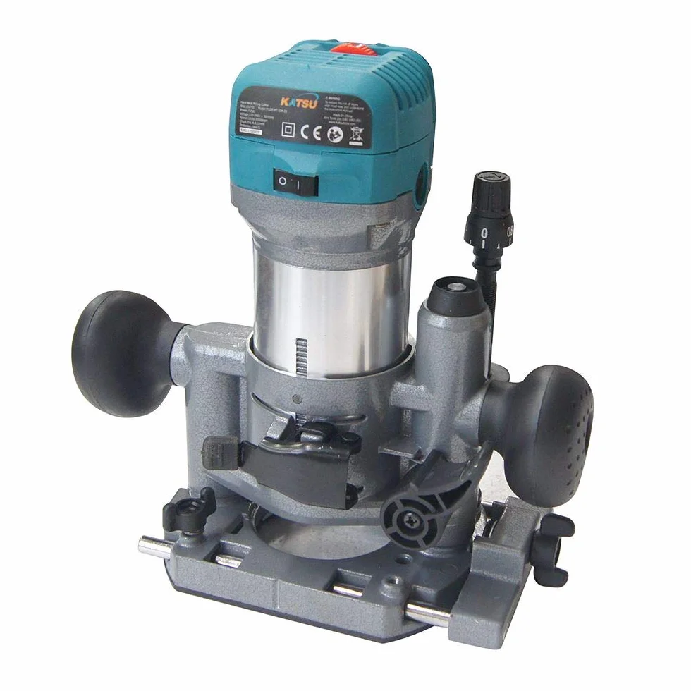 KATSU Set di Rifilatore Fresatrice Verticale per Legno Elettrica 220V 710W con 3 Basi + 3 Pinze da 6mm, 8mm e 10mm