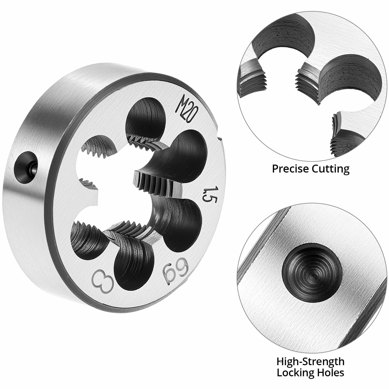 QWORK® Maschio, rubinetteria a vite M20 x 1.5mm, set di maschi e filiere tonde