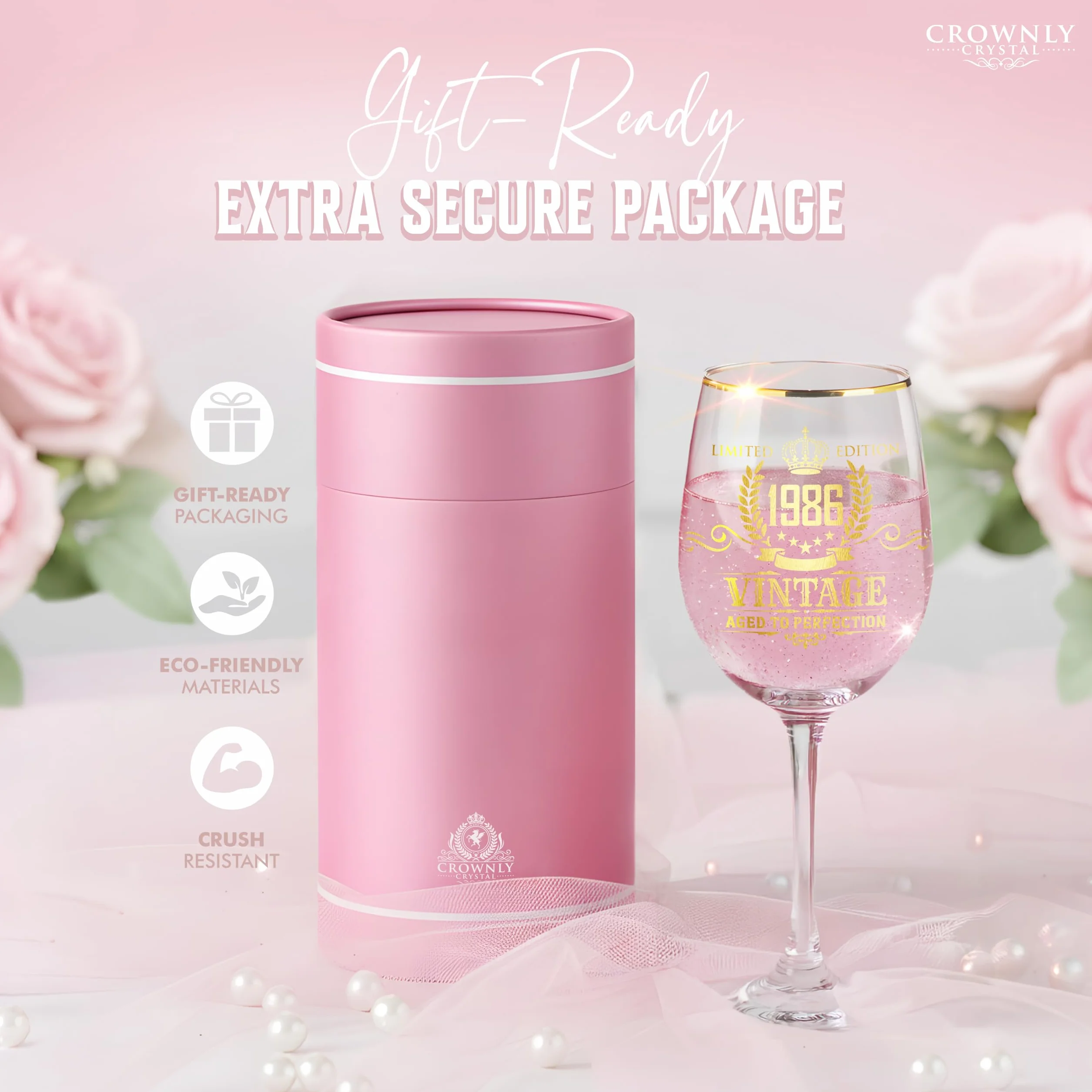 CROWNLY CRYSTAL® Bicchiere Personalizzato Donna 40° Compleanno Idea Regalo