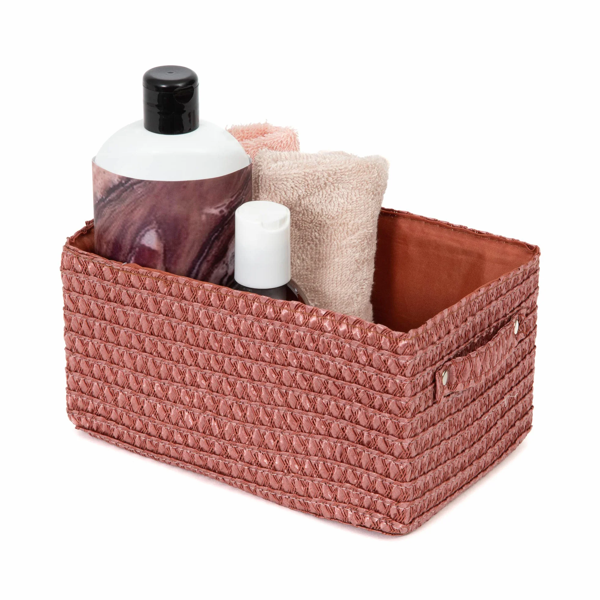 Compactor Lilou Cestino Portaoggetti Intrecciato con Manici, Polipropilene e Cartone, 23 x 15 x 12 cm, Terracotta, RAN9698