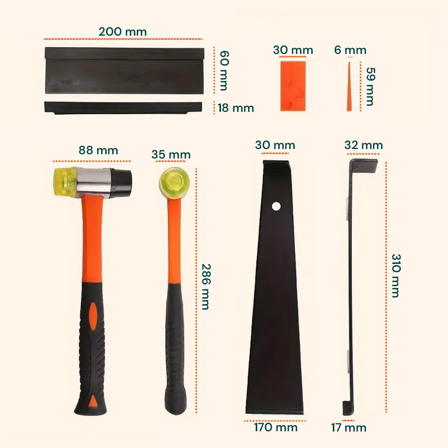 Avilia – Kit 43 Pezzi per Pavimento Laminato con Martello Ergonomico, Distanziatori a Cuneo, Blocco di Battuta e Tiralame per Installazione Fai-da-Te Precisa e Ordinata