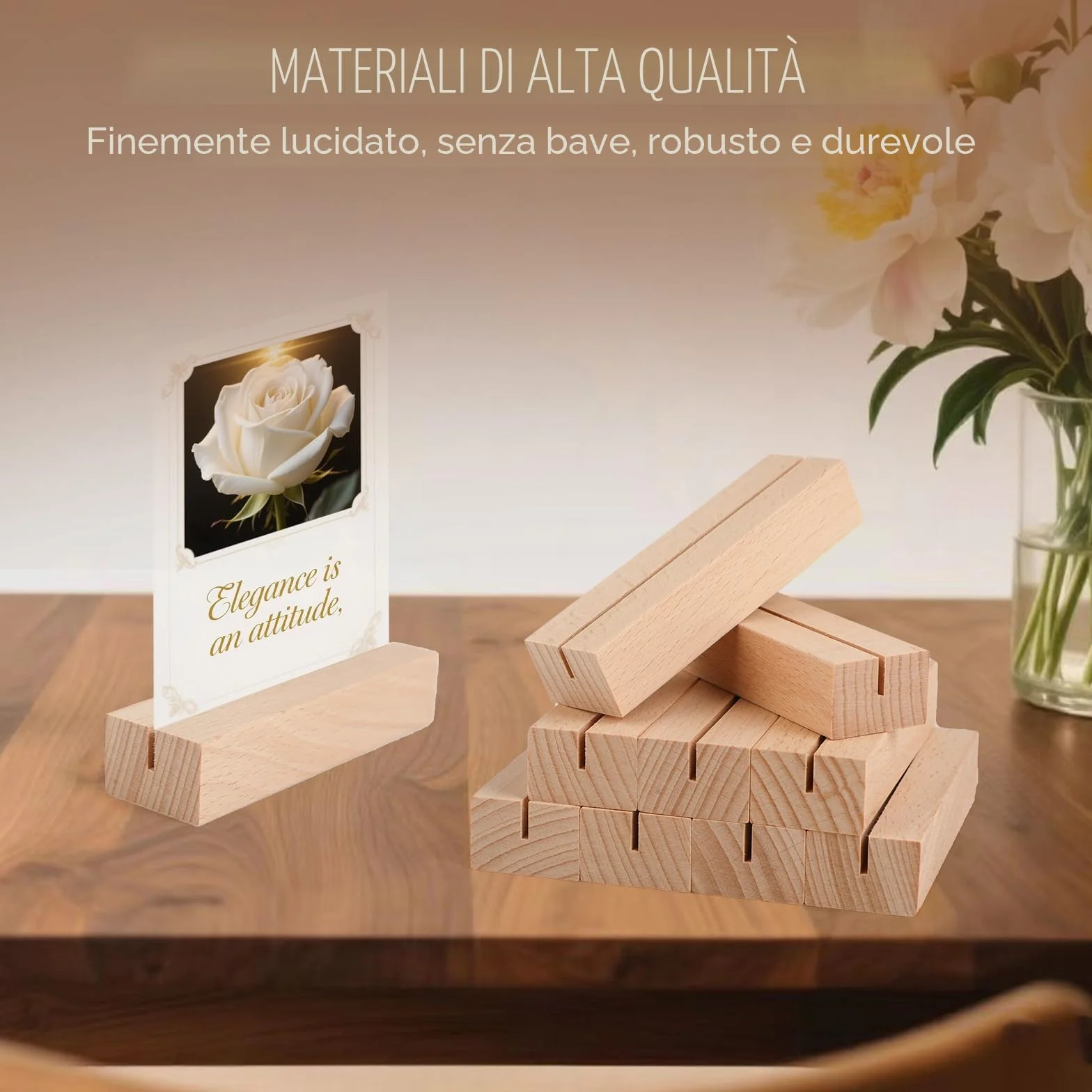 RMIVEGLIA 10 Pezzi Porta Menu da Tavolo, Porta Foto in Legno Naturale, Ideali per Menu, Cartoline e Foto durante Matrimoni, Feste ed Eventi – Supporto Elegante e Robusto.