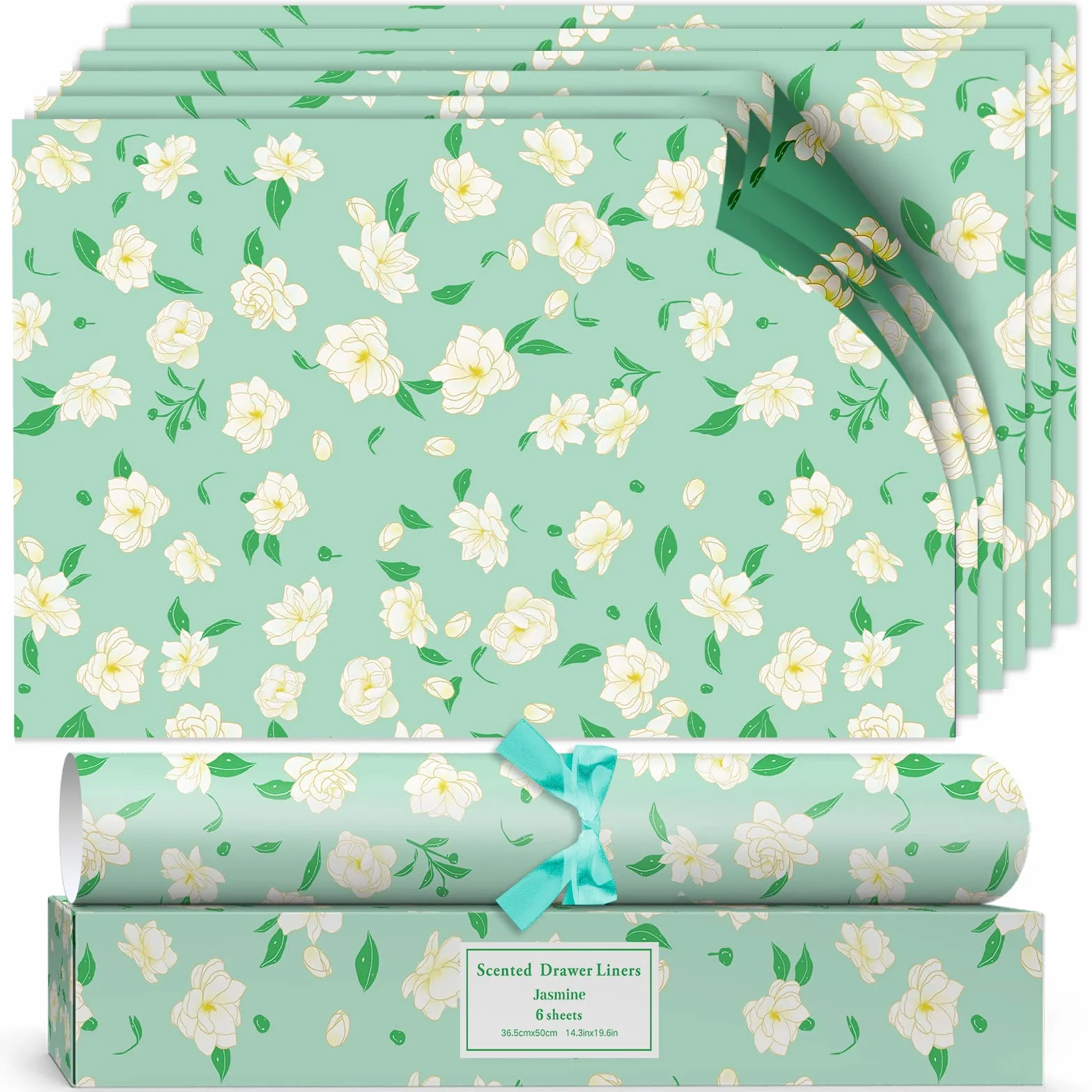 Carta Profumata di jasmine Fresco per Cassetti Fodere per Armadi per Profumare i Vestiti e Decorare i Mobili, 6 Fogli 36..5 x 50 cm
