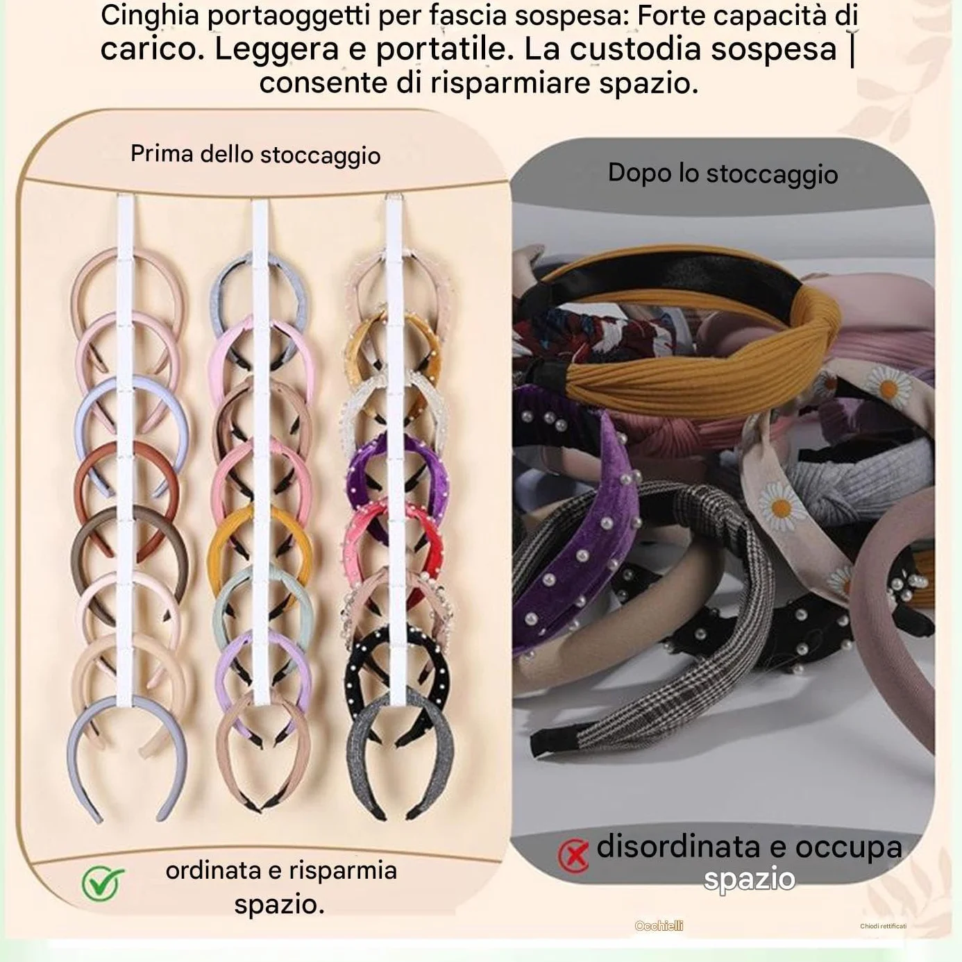 Organizer Per Fascia 2 Pezzi Bianco Da Appendere, Supporto Per Fasce Per Capelli Montato A Parete