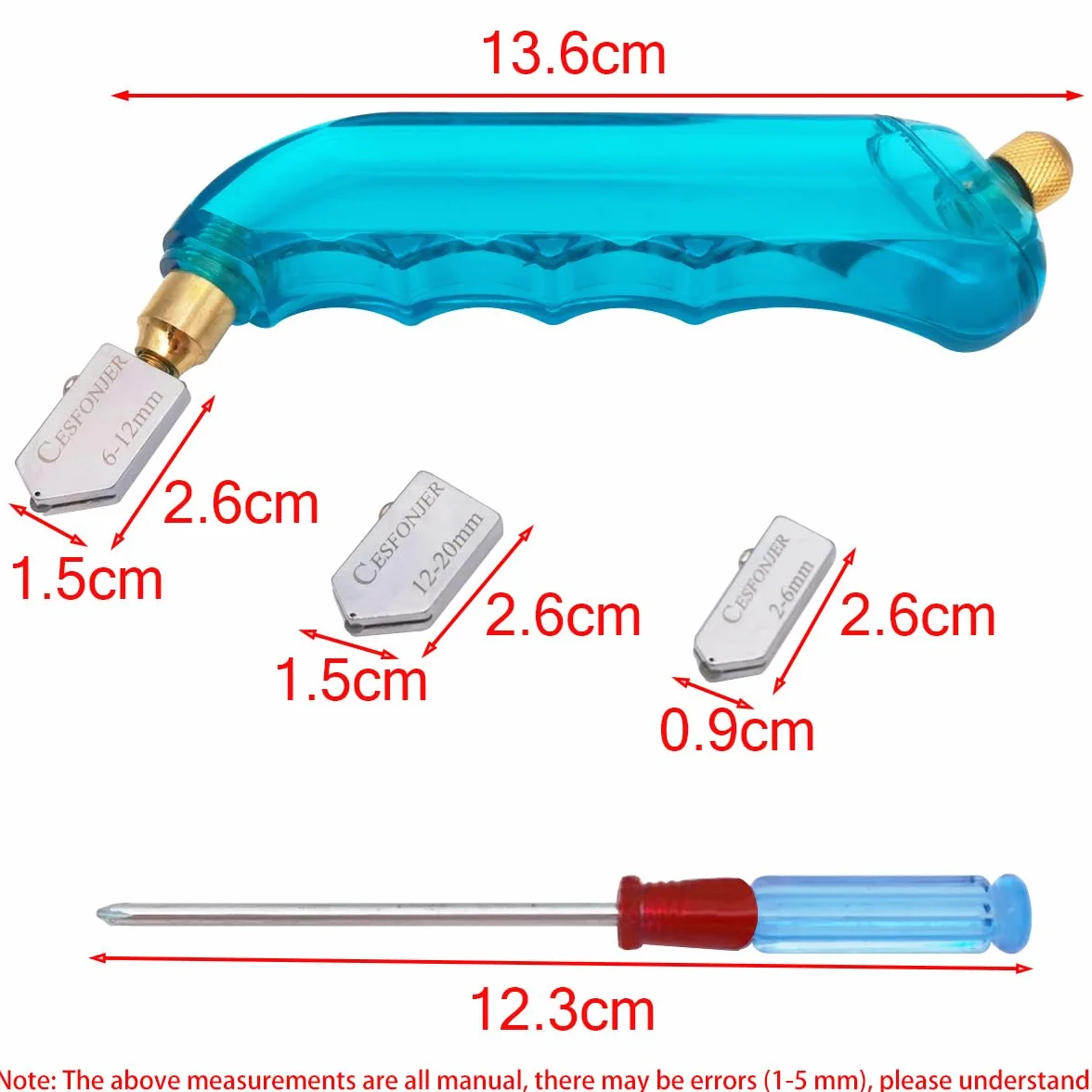 CESFONJER Cutter di vetro professionale della con extra sostituibile Testa e serbatoio dell'olio - 2mm-6mm / 6mm-12mm / 12mm-20mm, per il taglio di piastrelle in ceramica di vetro a specchio.