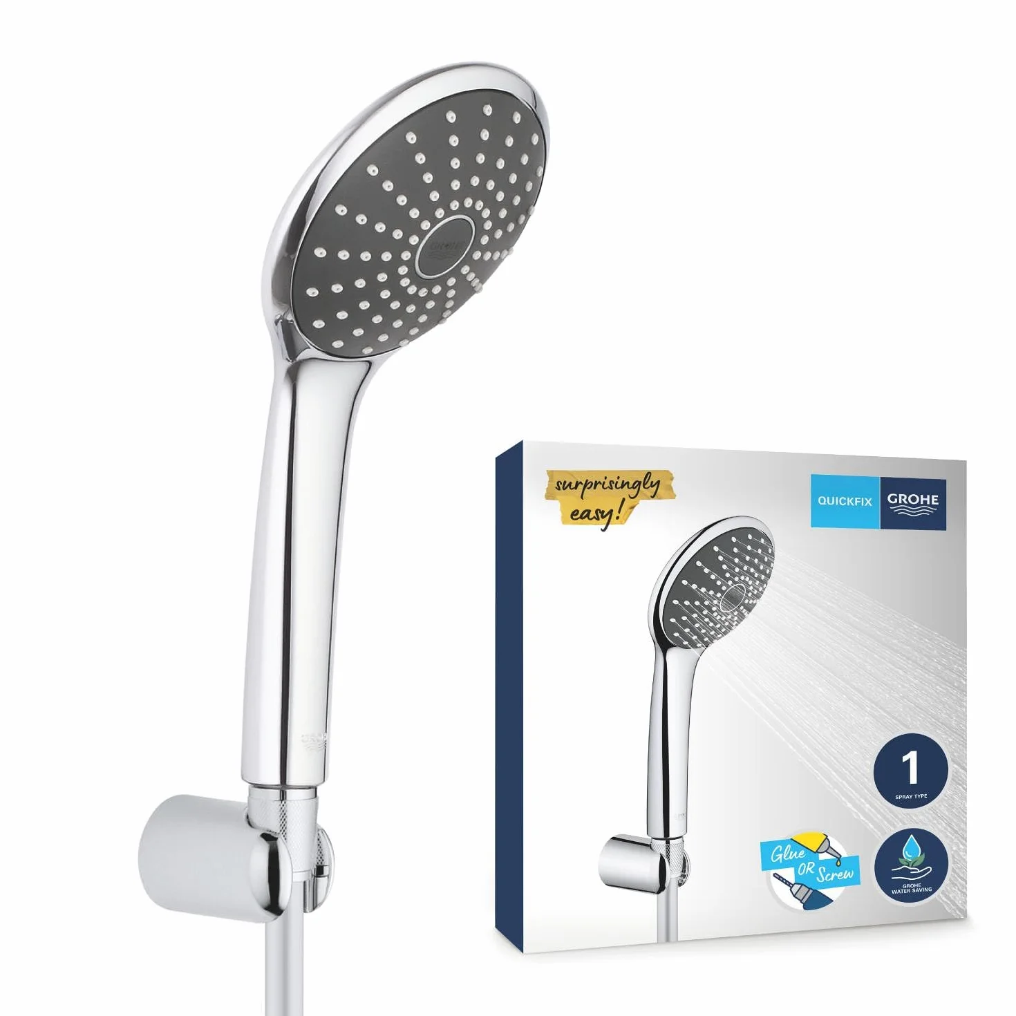 Grohe 27324000, Set Doccia Monogetto con Supporto a Parete