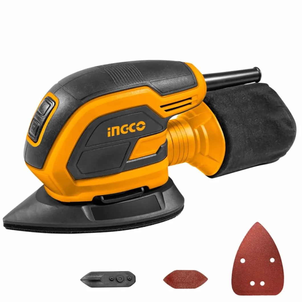 Ingco Ms6505 Levigatrice Palmare Triangolare Elettrica 65 W Con Sacca Raccogli Polvere Integrata e Con Set Di Carta Abrasiva