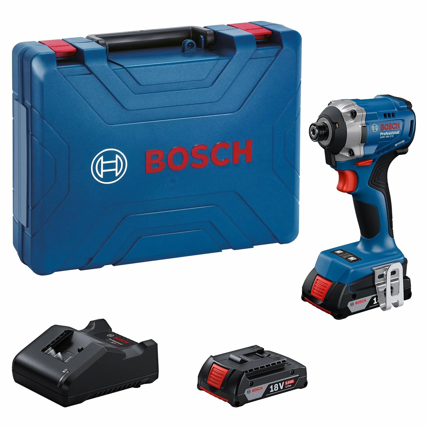 Bosch Professional 18V System Avvitatore con percussione a batteria GDR 18V-215 (incl. 2 batterie GBA 18V 2.0Ah, caricabatteria GAL 18V-20, MPP Case)