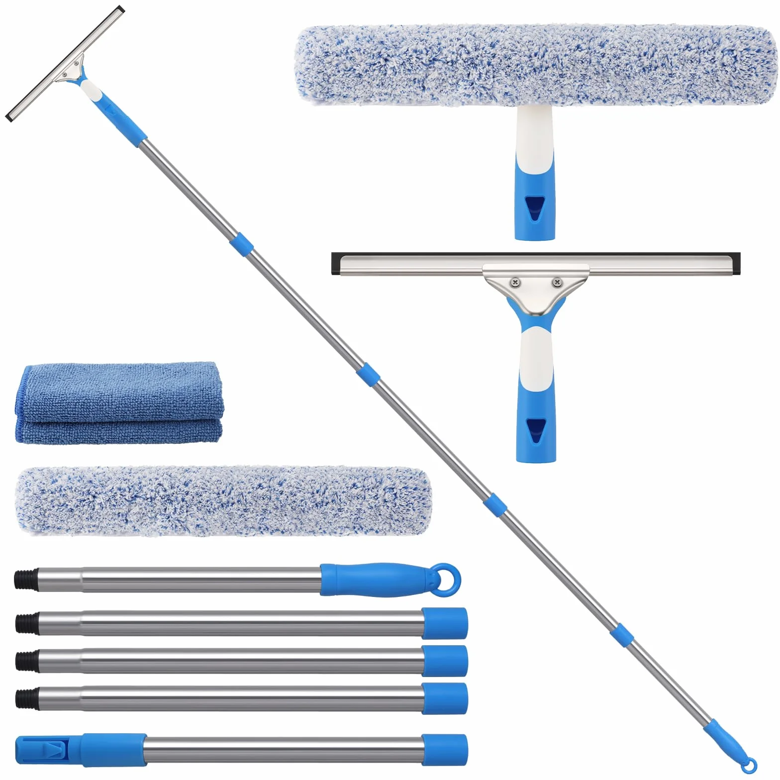 Mitclear Lavavetri Professionale con Manico Telescopico(196cm), Tergivetro in Silicone e Lavavetri in Microfibra, Strumenti per la Pulizia dei Vetri per Bagno, Doccia, Specchi, Auto, Vetro, Finestre