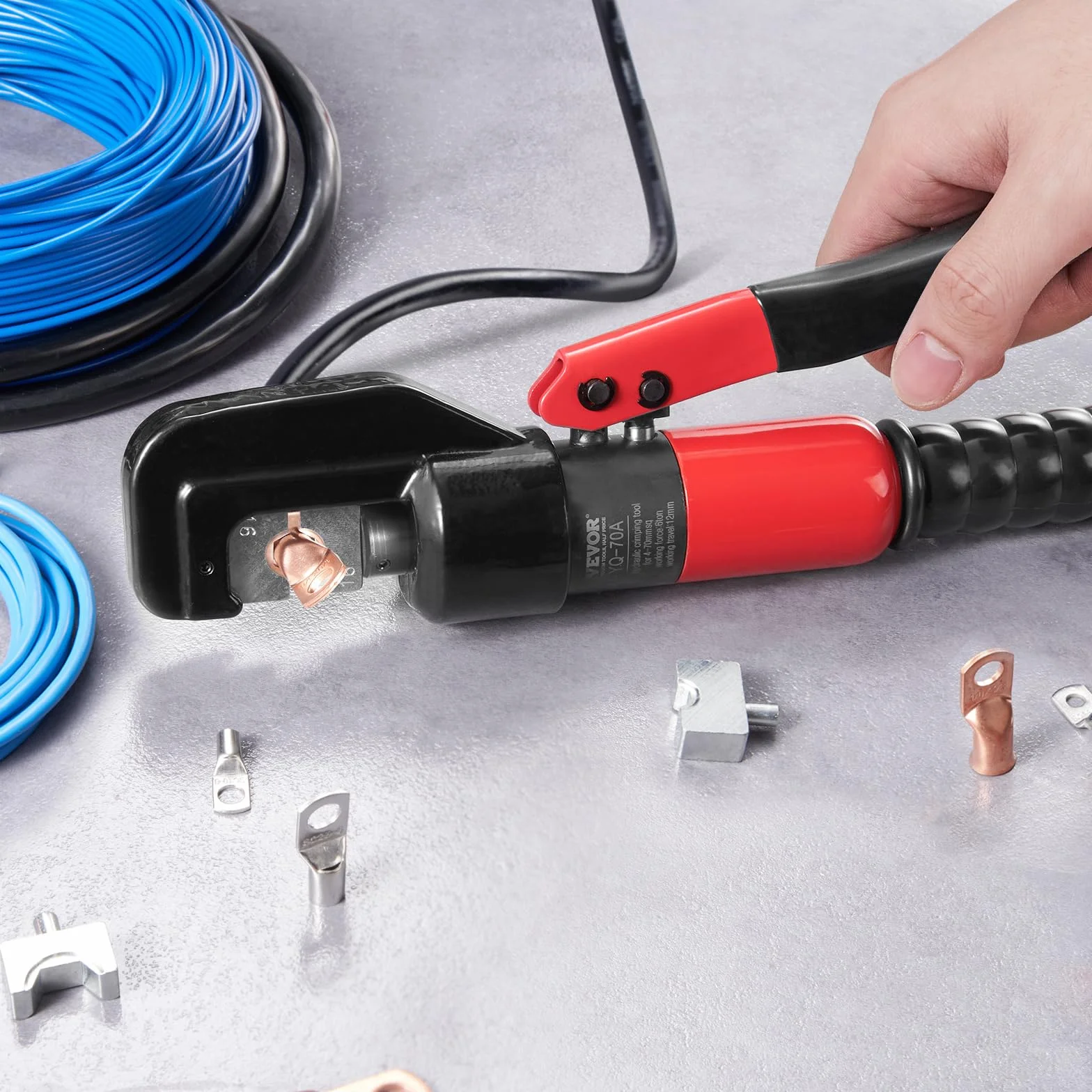 VEVOR Pinza Crimpatrice Idraulica 4-70 mm² Pinza a Crimpare Idraulica Capicorda per Terminali in Alluminio Rame AWG12-2/0 Accessori Inclusi in Valigetta Portatile, Set di Pinza di Crimpaggio per Cavi