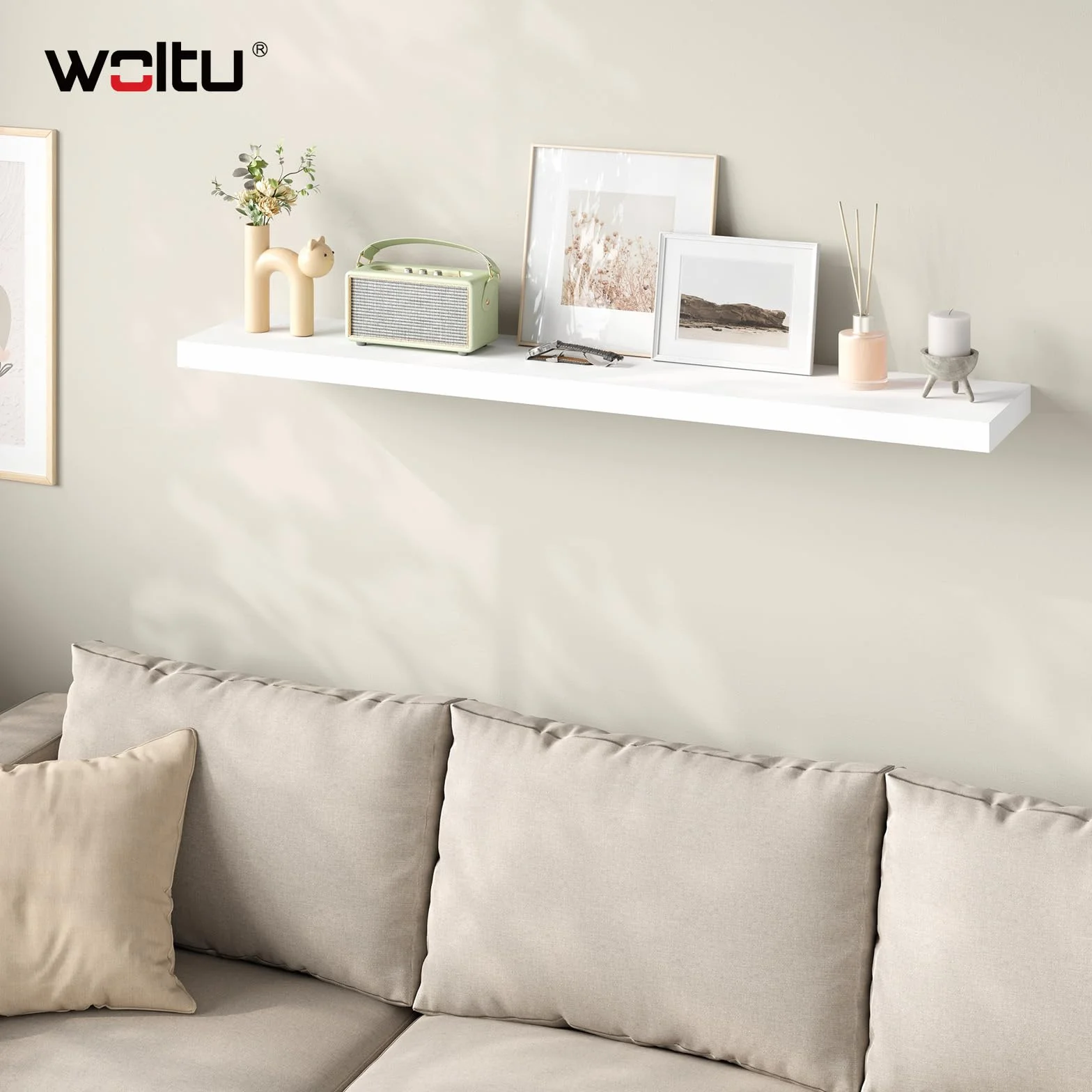 WOLTU Mensola da Muro Rettangolare Scaffale Libreria a Parete Decorazione per Cameretta Ufficio Porta CD/Dvd in Legno Bianco 120cm RG9315ws