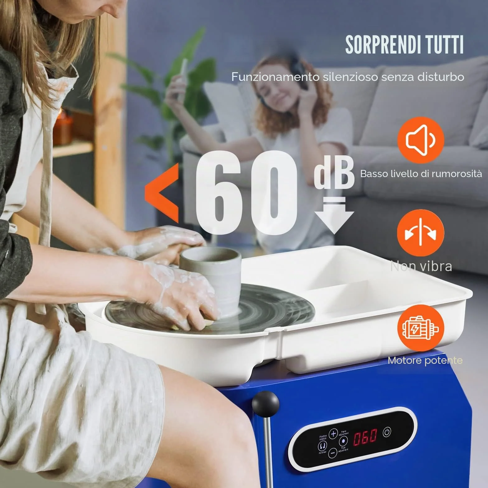VEVOR Tornio per Ceramica Argilla con Pedale 450 W Diametro 28 cm Velocità 60-300 giri/min, Macchina Ruota di Ceramica Fai-da-te Hobbista Controllo con Schermo LCD 450W Livello di Rumore entro 60 dB