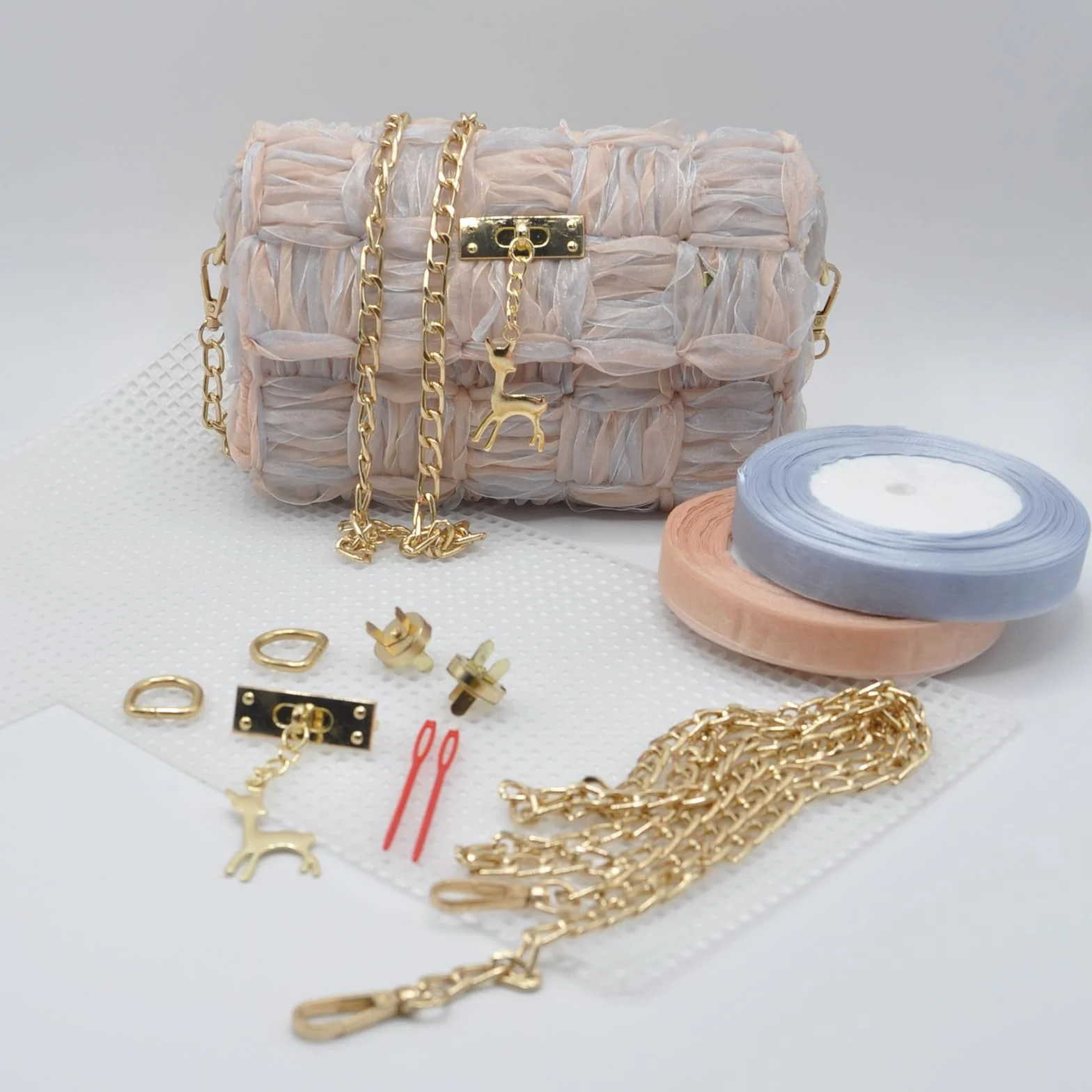 Sundrerfect Kit Modellabile 8 Pezzi Per Borsa Uncinetto Con Rete in Plastica, Cerniere e Accessori
