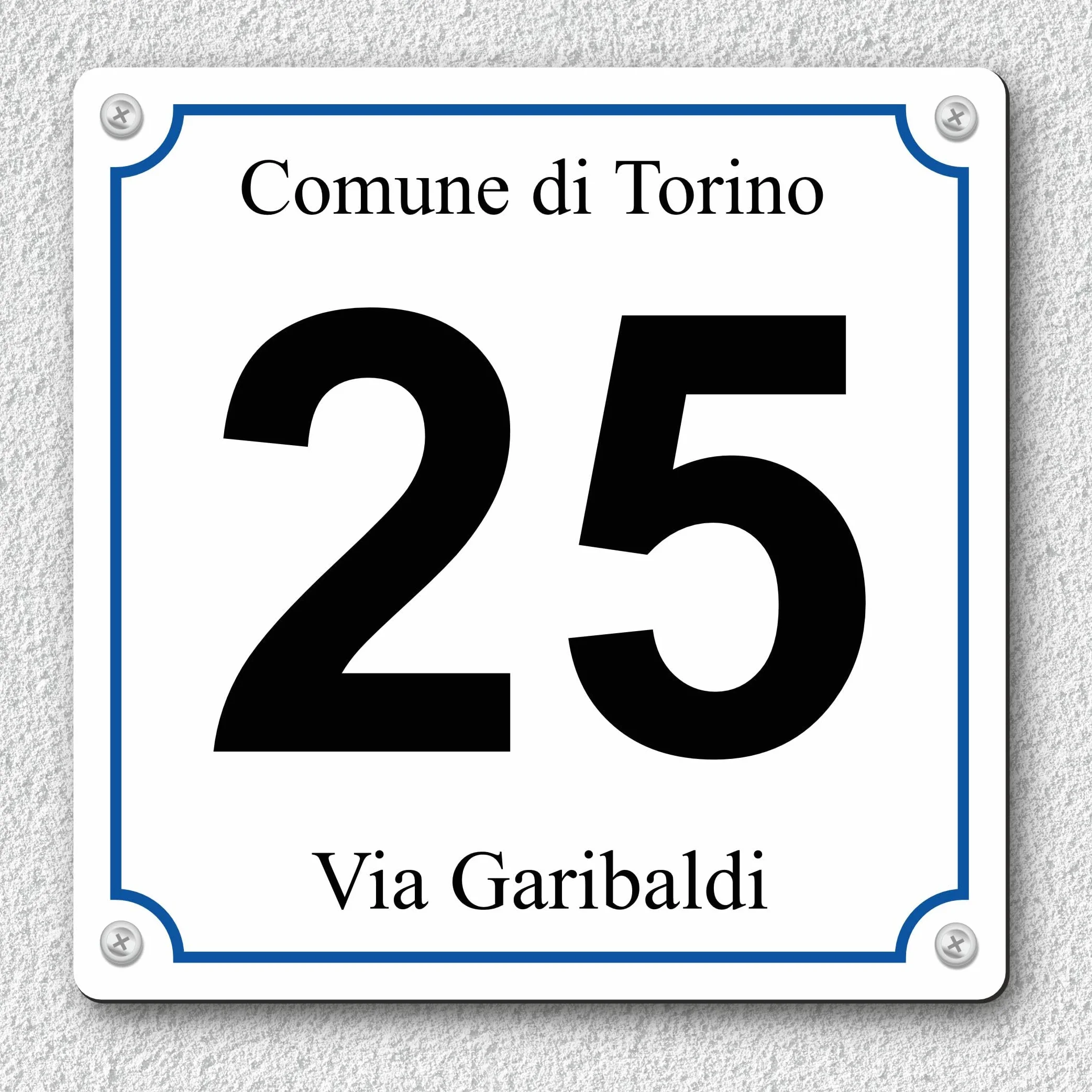 Pubblimania NUMERO CIVICO personalizzato Stile Maiolica modello Sorrento in alluminio rinforzato stampato (Quadrato)