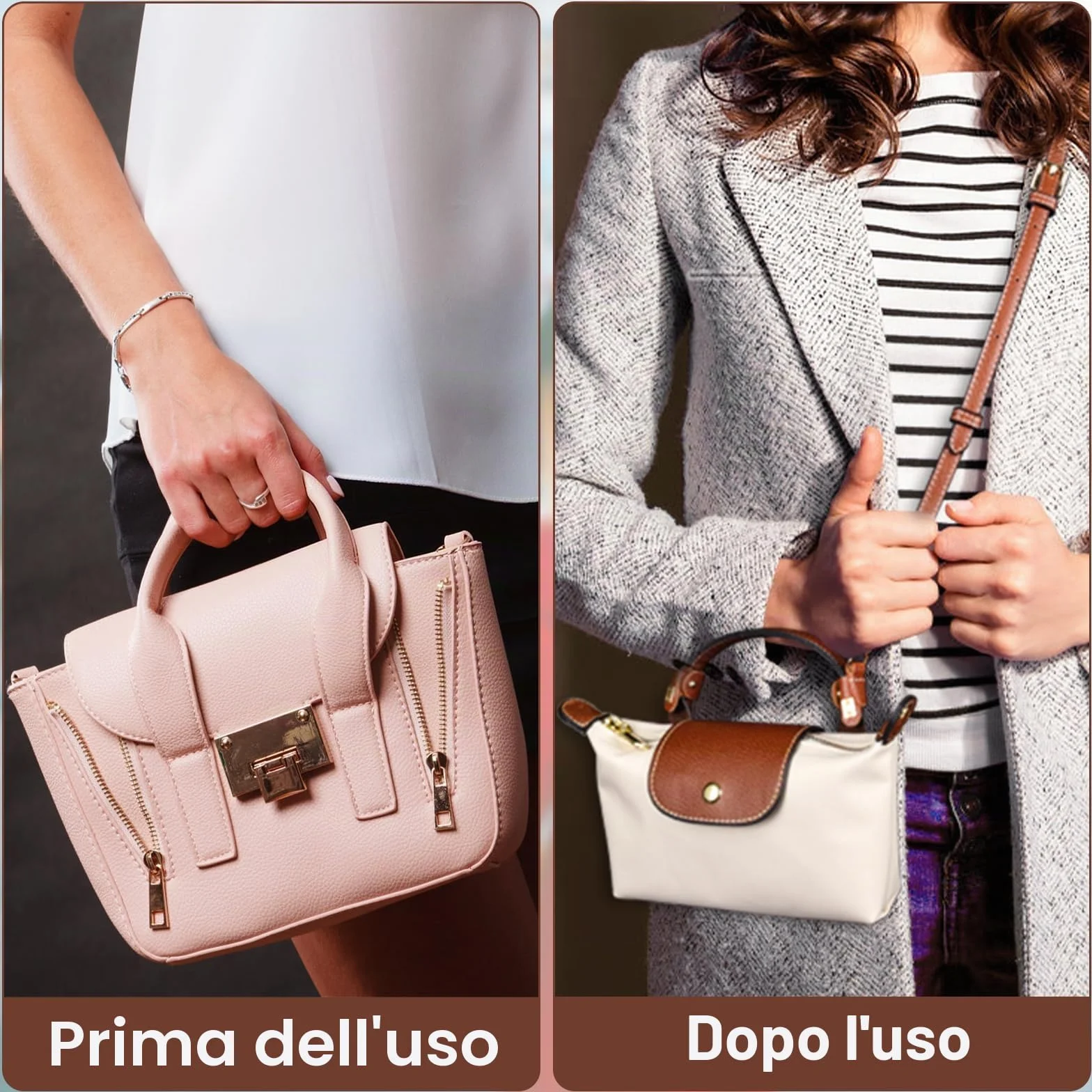 Tracolla per Longchamp Mini Borse, Donna Universale Regolabile di Tracolla per Borsa in Pelle Double Face PU - Marrone, Non Serve Punzonatura con 2 Adattatori per Ogni Occasione