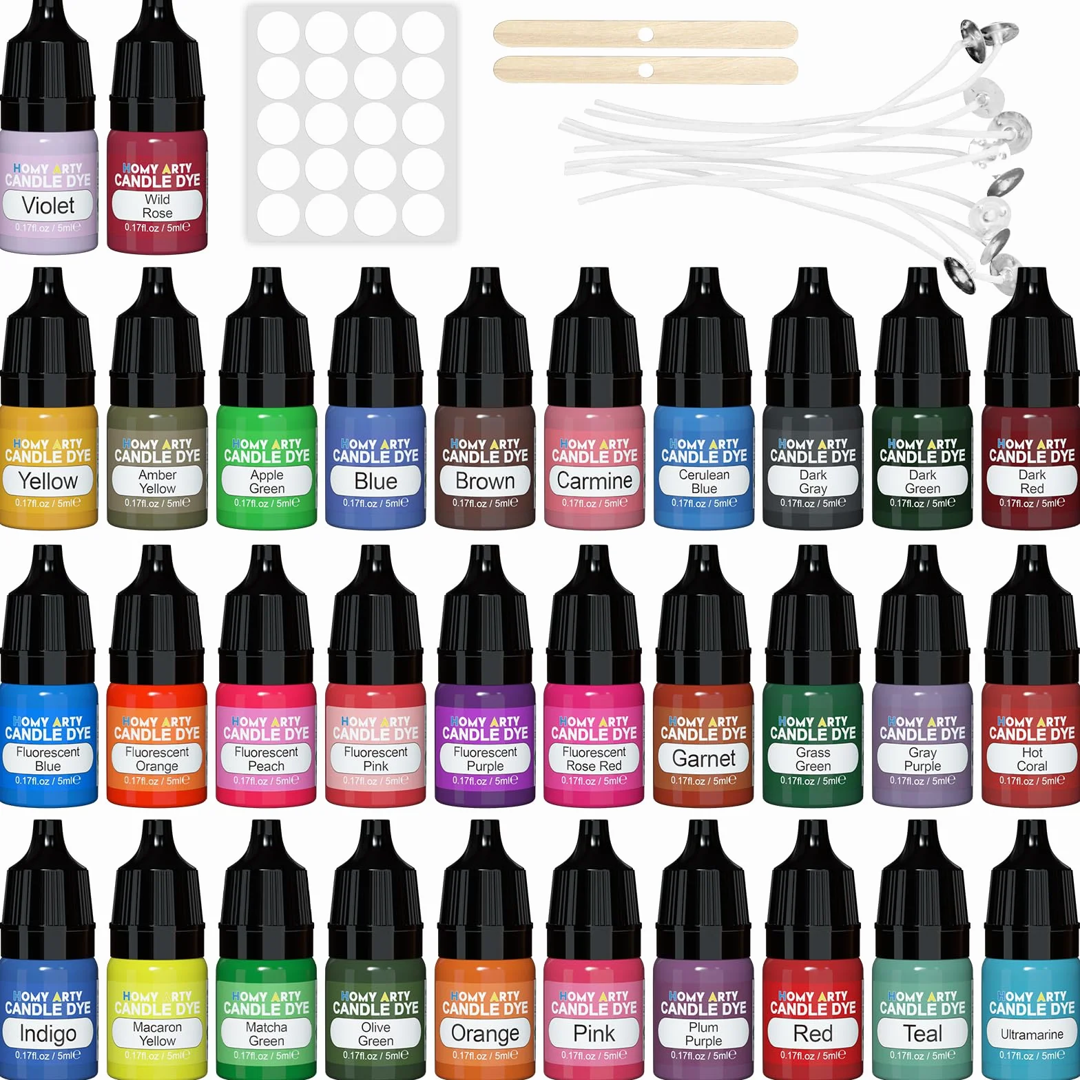 Homy Arty Coloranti per Candele 32 Colori, Fai da Te, Pintura a Base di Olio per Cera, Colorante Liquido Altamente Concentrato