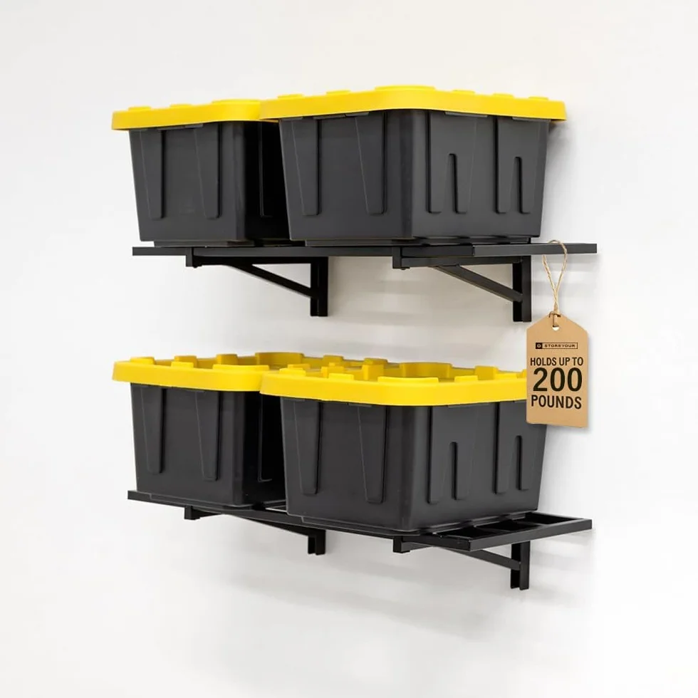 StoreYourBoard Scaffali da parete per garage, confezione da 2 – 3,5 x 5,1 m, scaffalature da parete per garage, capacità 45,4 kg ciascuna, ripiani resistenti, colore nero