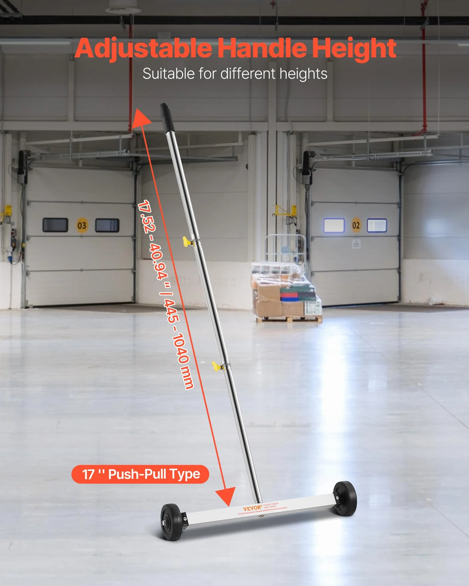 VEVOR Spazzatrice Magnetica con Ruote per Chiodi Spazzatrice Magnetica Leggera con Manico Regolabile Raccoglie Chiodi e Viti, Facile Pulizia per Garage, Progetti di Copertura, Carico 4,5 kg