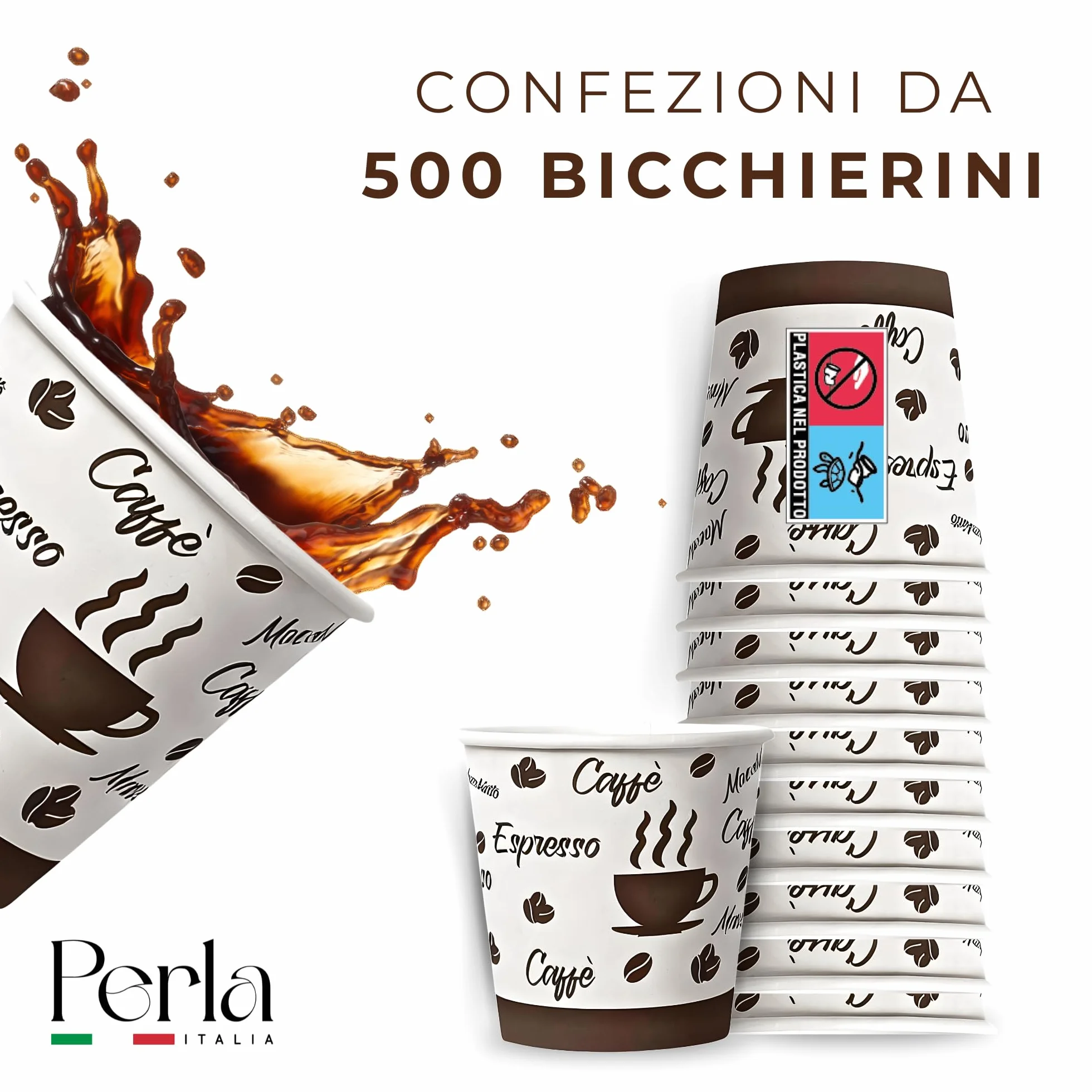 Perla 500 Bicchierini Caffè Carta 75ml Monouso Biodegradabili per Bevande Calde