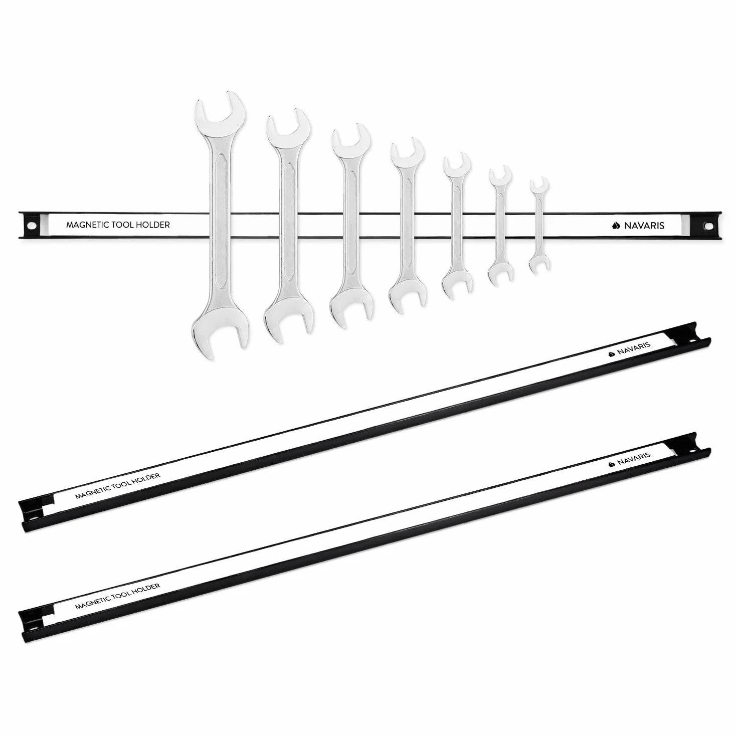 Navaris 3x Porta attrezzi magnetico - Portautensili barre 60 cm - Set pannello porta utensili da parete - Aste magnetiche supporto per garage officina