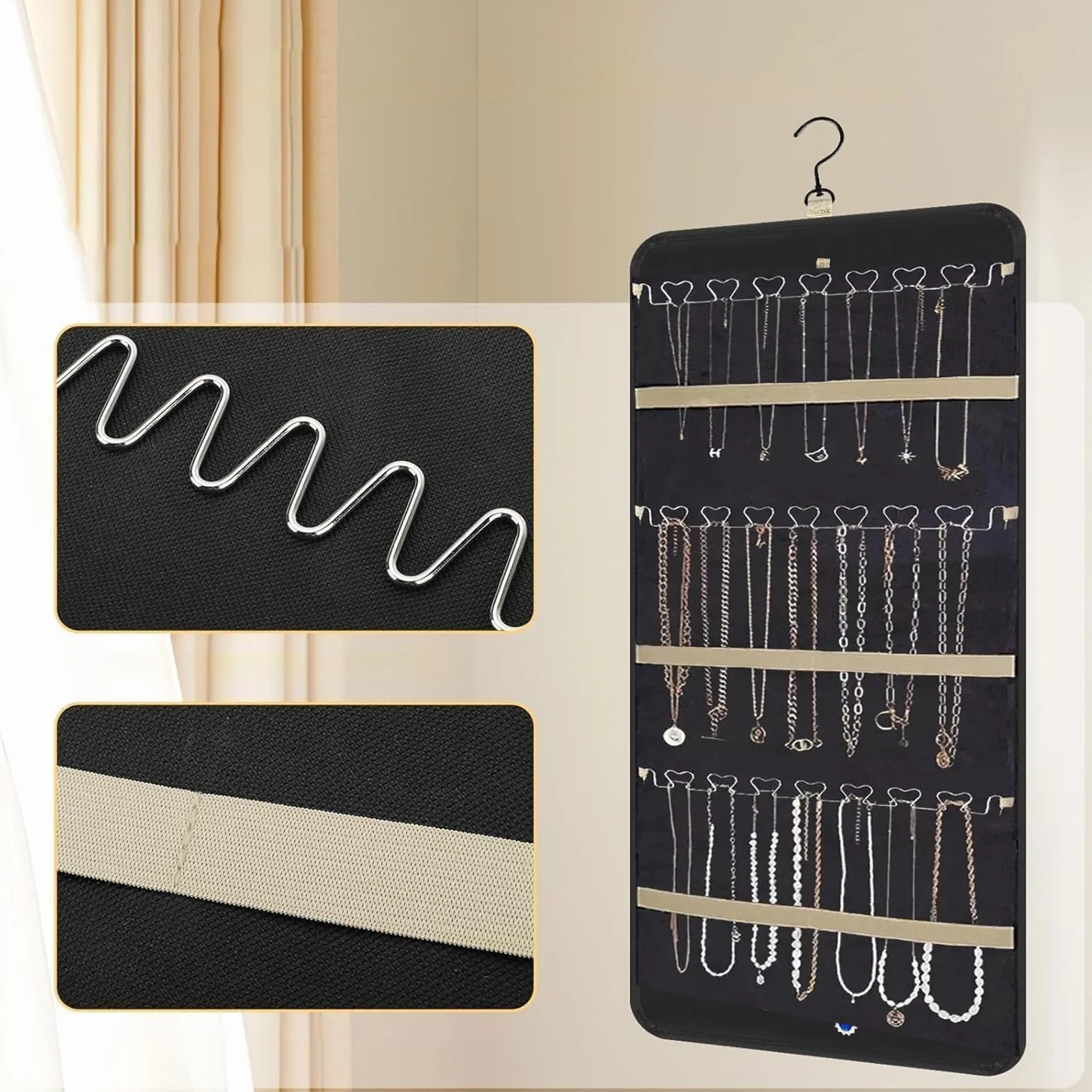 Porta Gioielli da Appendere Bifacciale, Organizzatore da Parete per Orecchini, Collane, Anelli, Bracciali