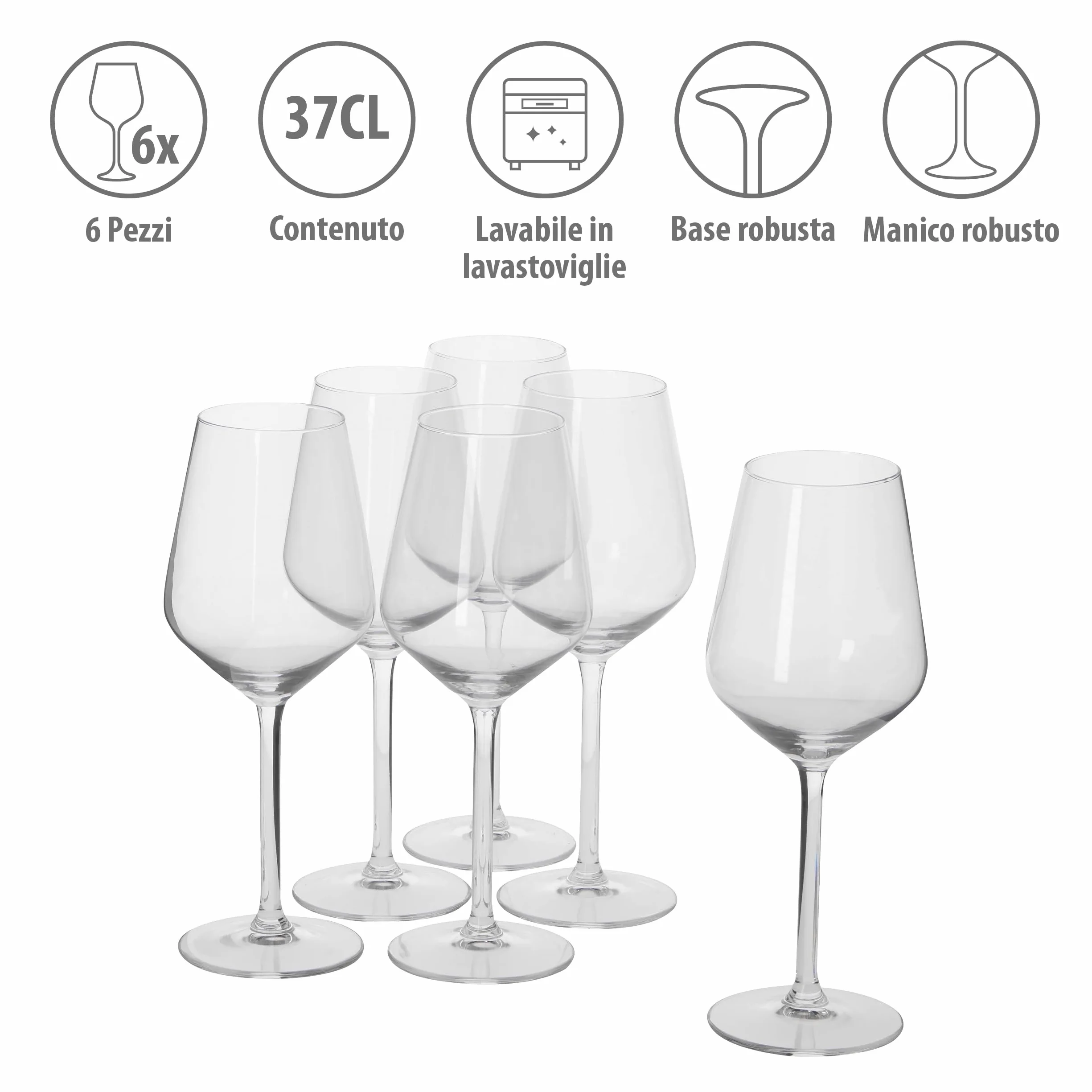 Alpina Bicchieri da vino bianco 37cl set di 6 lavabili in lavastoviglie trasparente