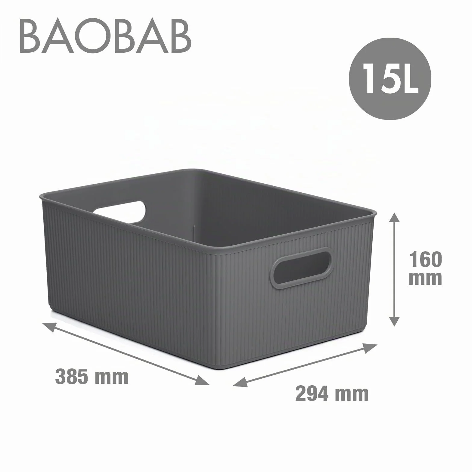 TATAY Cestino Portaoggetti Plastica 15 L Baobab Scatola Organizzatrice Manici Integrati Grigio