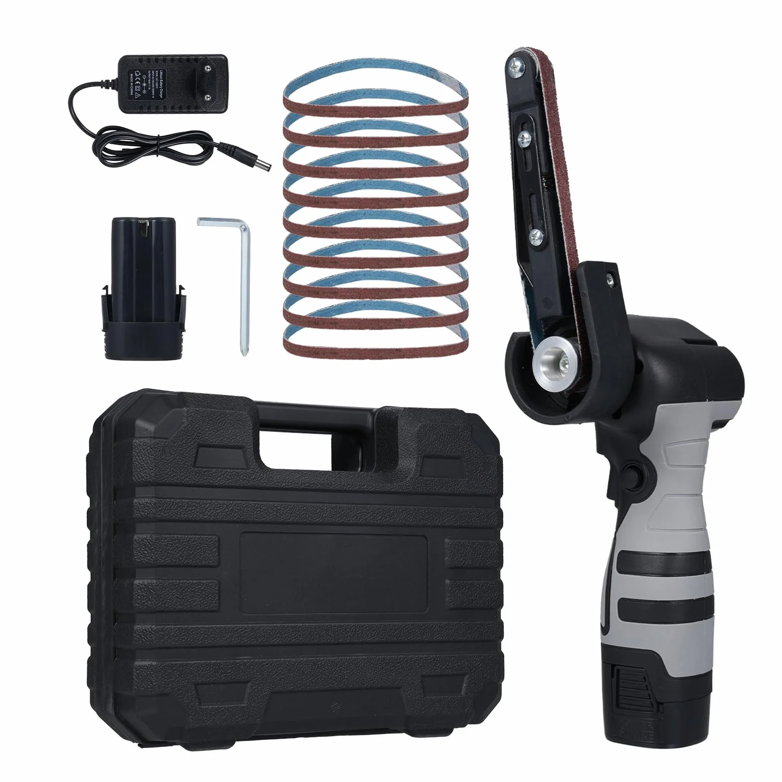 Smerigliatrice a nastro a batteria da 16,8 V, con 10 nastri, con 2 batterie da 1500 mAh,Adatto per metallo e legno