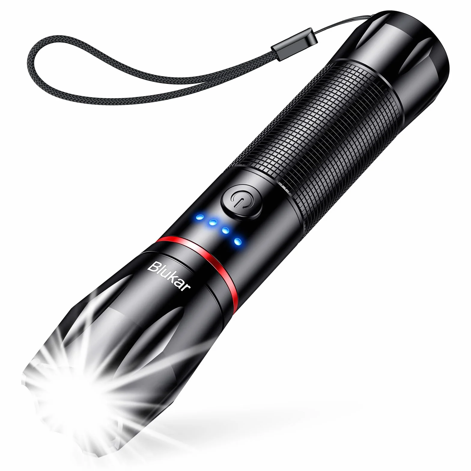 Blukar Torcia LED Ricaricabile IPX6 Impermeabile Zoomabile 5 Modalità Illuminazione