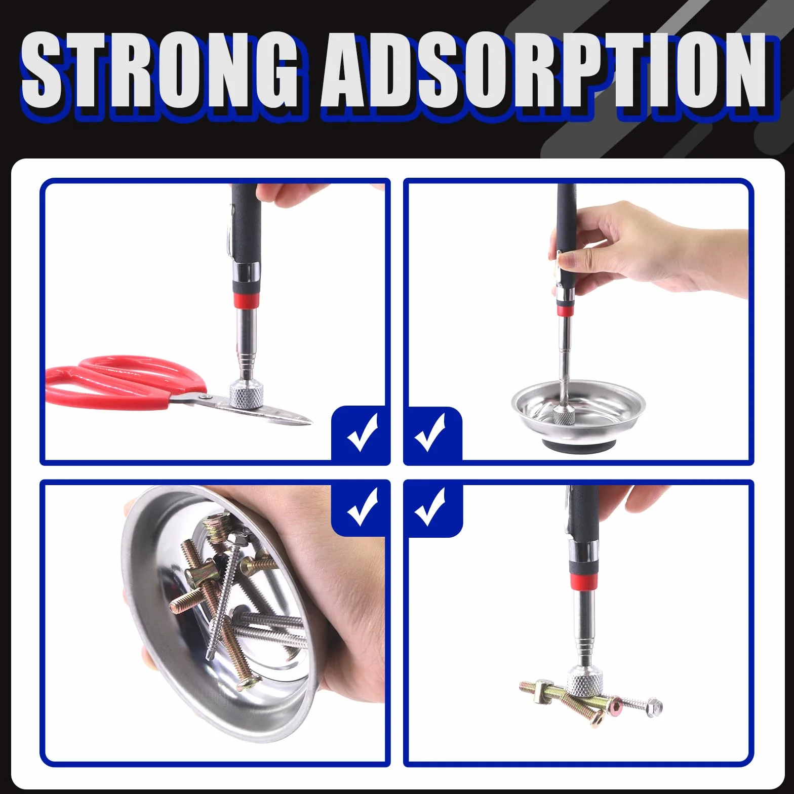 Glarks 4 vassoi magnetici per attrezzi con set di strumenti magnetici, 3 "4" 10,2 cm 15,2 cm ciotole magnetiche rotonde strumenti vassoio supporto e 4,5 kg telescopico magnete Pickup Stick per presa