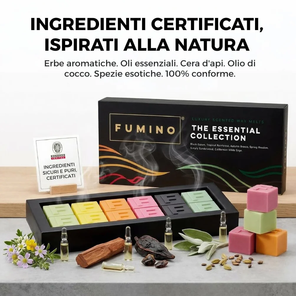 Cera Fresca Profumata da Sciogliere Wax Melt Tart Artigianale Multipack 12 Cere 6 Fragranze con Cera d’Api e Olio di Cocco