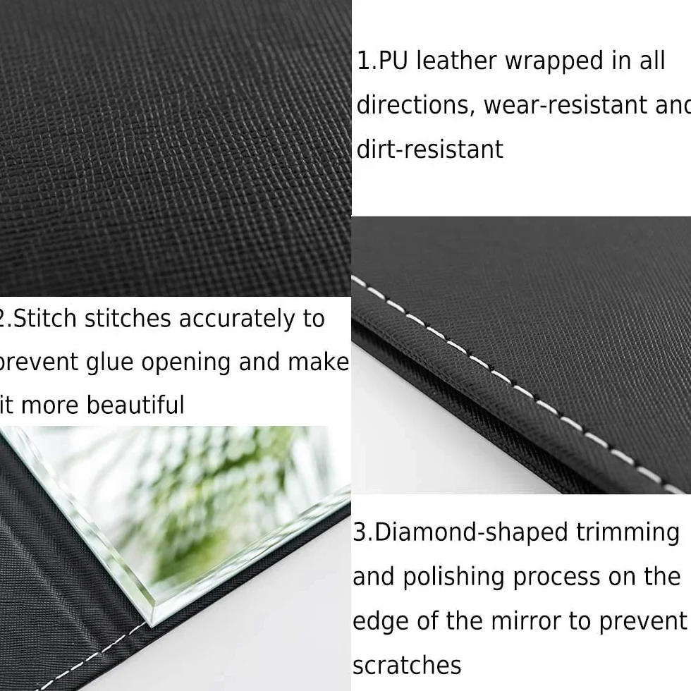 Specchio da Tavolo Pieghevole Portatile da Trucco con Pelle PU Nero