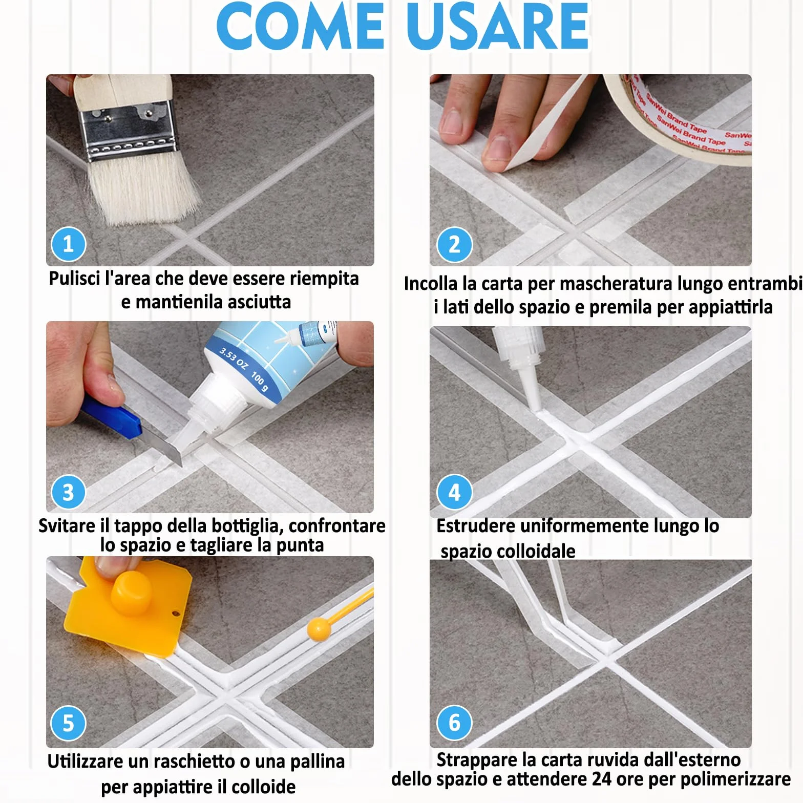 Set di Stucco per Piastrelle, Set di riparazione fughe per fughe, malta ad asciugatura rapida per piastrelle,Sigillante bagno e cucina per rinnovare le fughe (Bianco, Confezione da 2)