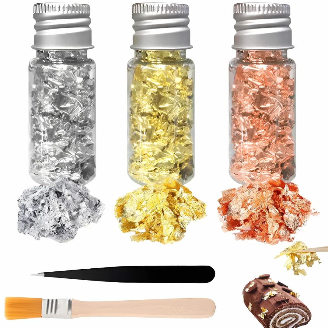 3 Confezioni di Scaglie di Foglia d'oro commestibile, residui Decorativa Multifunzionale, Ideale per Cucina, Torte Mousse, Prodotti da Forno, Dolci, lavori Artigianali e Decorazioni