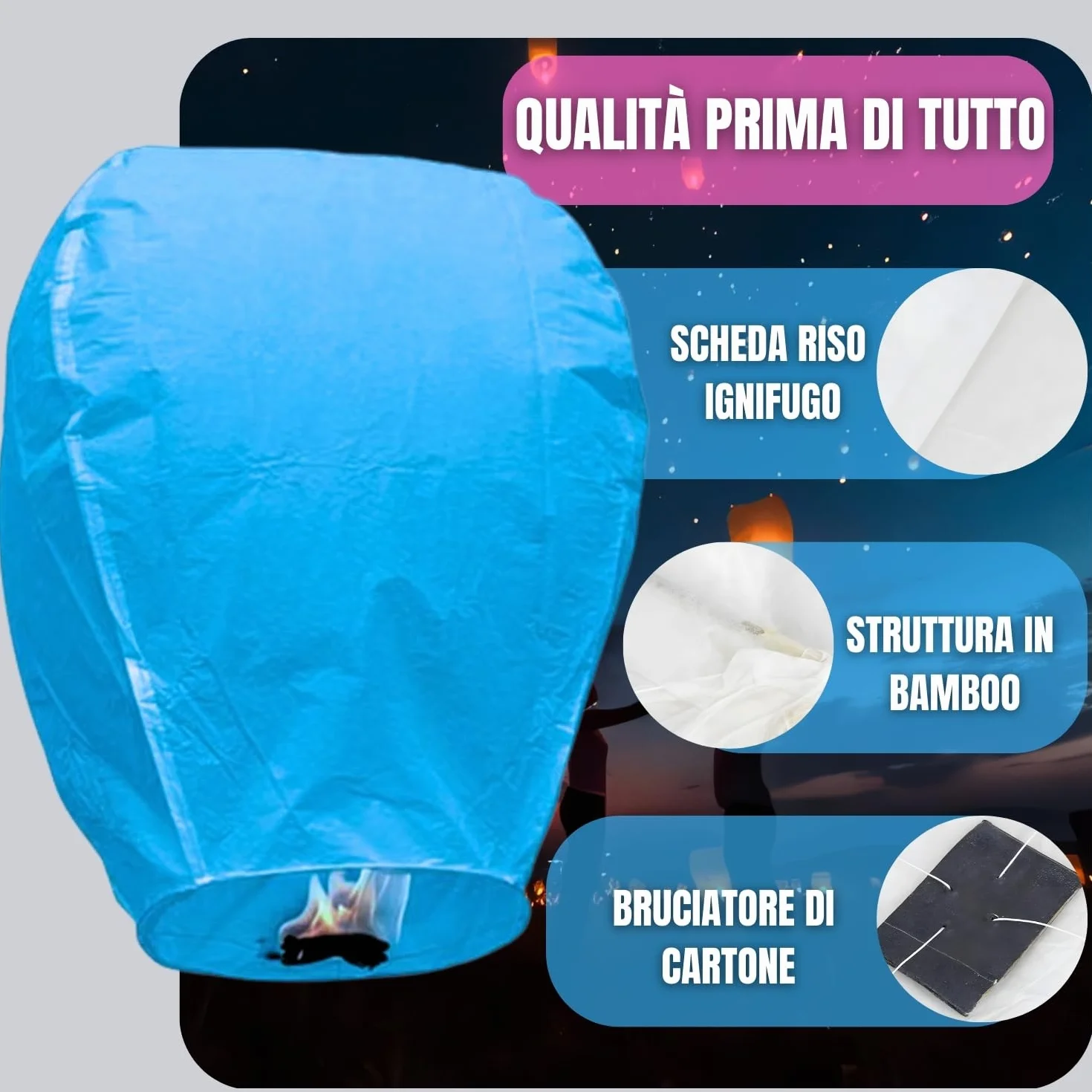 TellementHappyTM lanterna cinese volante, colorata, in carta 100% biodegradabile, qualità superiore, dimensioni: 90 x 60 cm. Ideale per eventi, matrimoni, feste, Capodanno; confezione da 10 pezzi. blu